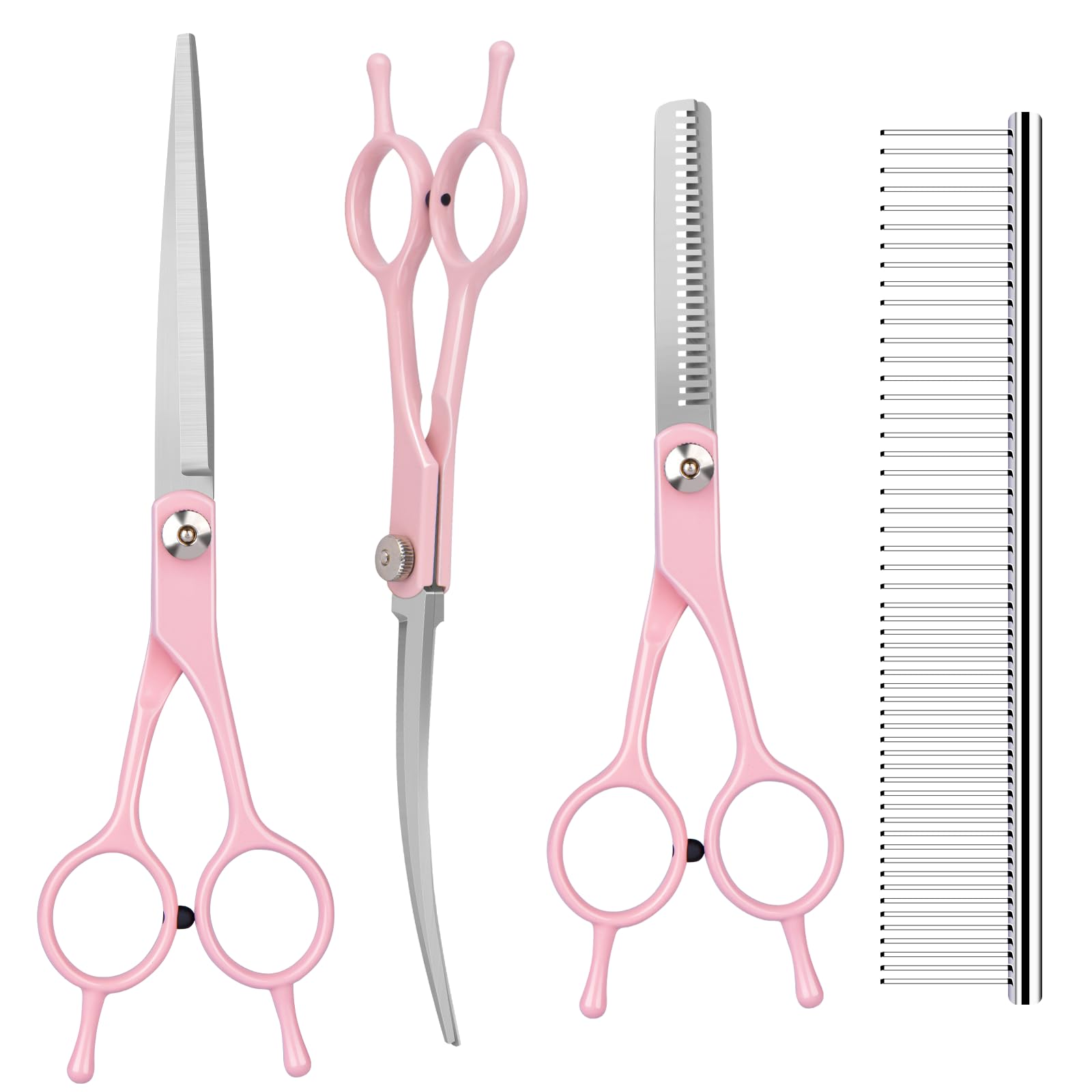 Professional Dog & Cat Grooming Scissors Kit - 6-Piece Pet Hair Cutting Set with Thinning, Straight, Curved Shears & Comb for Home Grooming, Trimming & Styling - Perfect for Professional Pet Groomers & DIY Owners