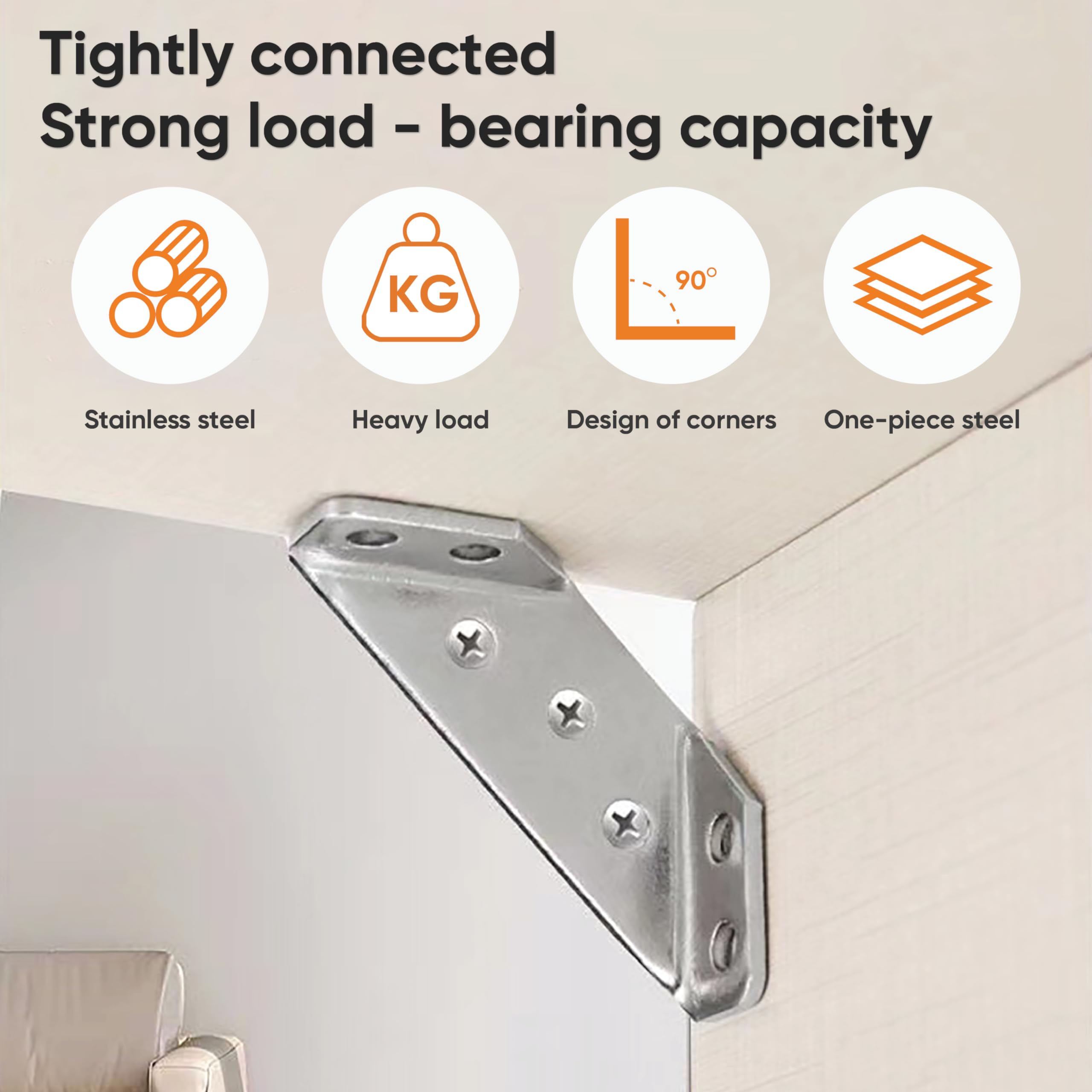 Stainless Steel Universal Furniture Corner Connector Bracket - 10 Pcs with 70 Screws for Angle Fastening & Frame Support | Perfect for DIY Furniture Assembly, Shelving, Cabinets & Home Improvement Projects