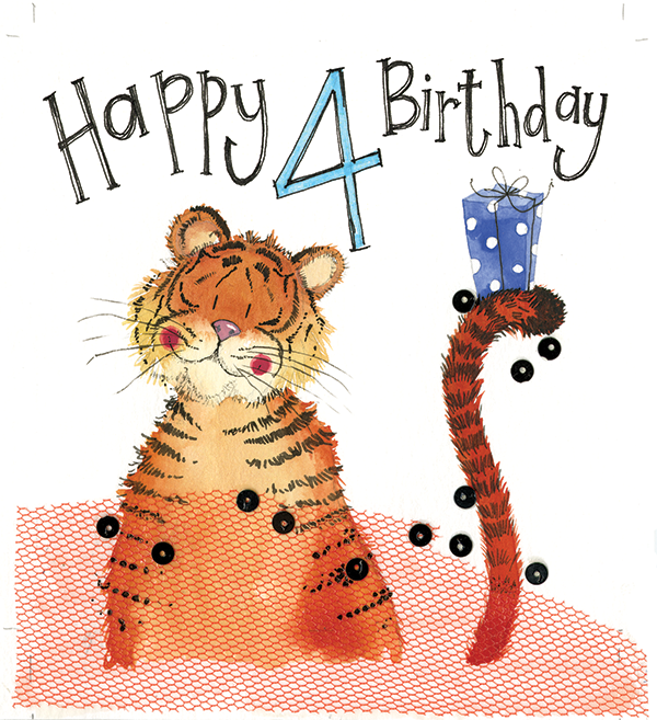 Alex Clark 4 Year Old Tiger Birthday Greeting Card - Perfect for Kids' Birthday Parties & Animal-Themed Celebrations
