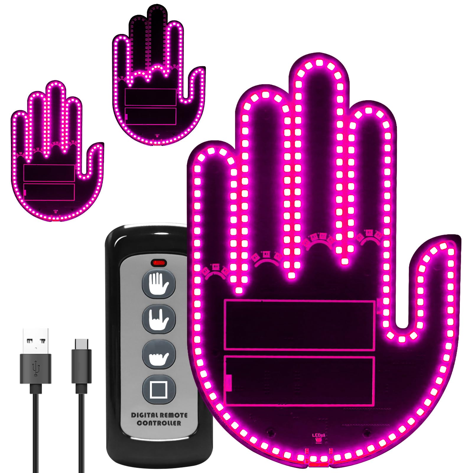 ISUNMEA Pink LED Car Light Sign - Remote Control Illuminated Gesture Light for Rear Windows | Fun Car Accessories for Parties, Road Trips & Night Driving