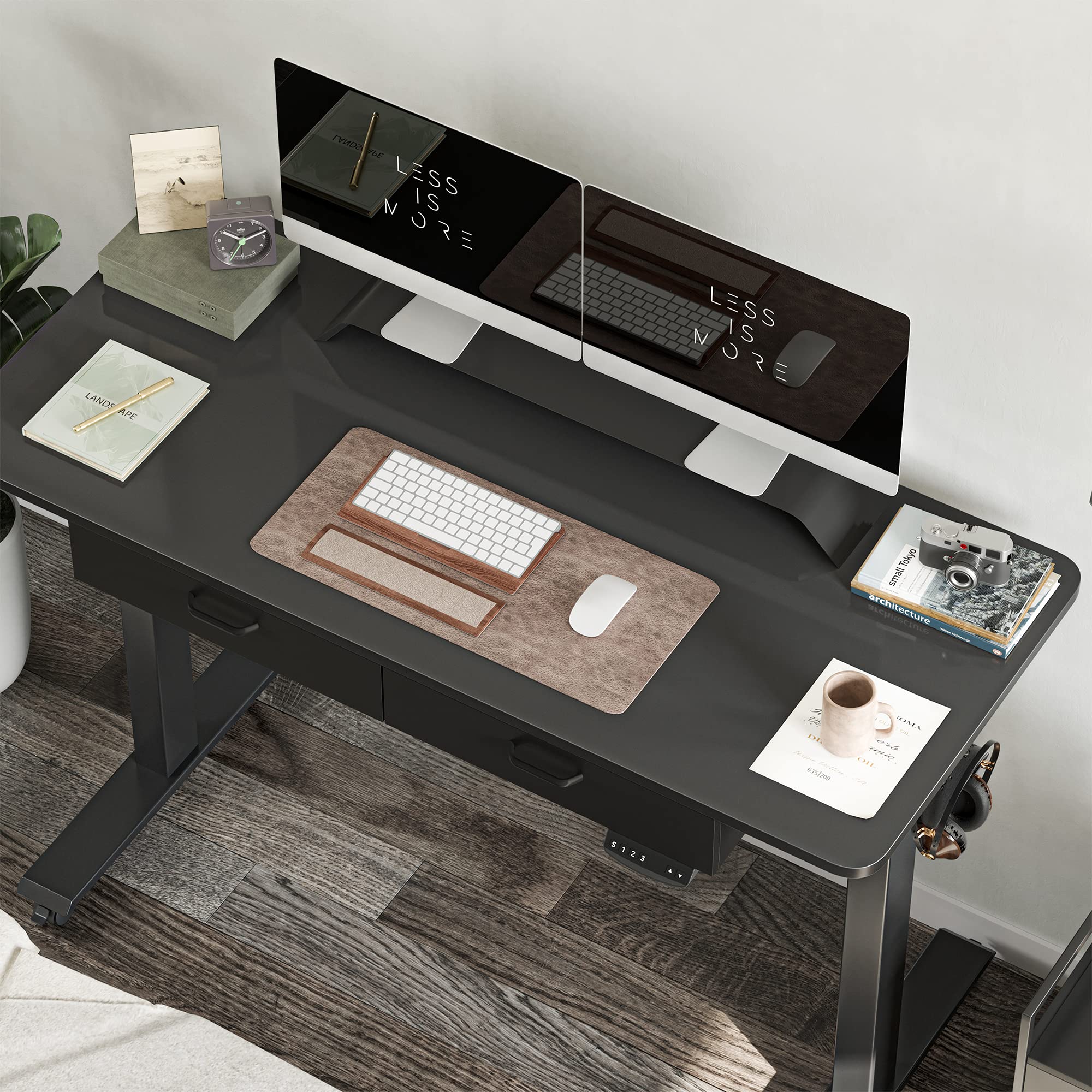 BANTI 55 Inch Adjustable Height Electric Standing Desk with Double Drawers - Black Frame & Black Top | Ergonomic Computer Workstation for Home Office | Perfect for Remote Work, Gaming & Study Spaces