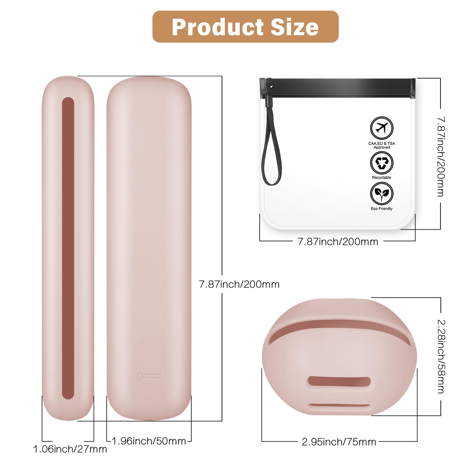 JIZZU 3-Piece Silicone Makeup Brush Holder Set - Travel-Friendly Cosmetic Organizer with Clear TSA-Approved Liquids Bag | Portable Makeup Brush & Sponge Case for Business Trips, Vacations & Daily Use (Pink)