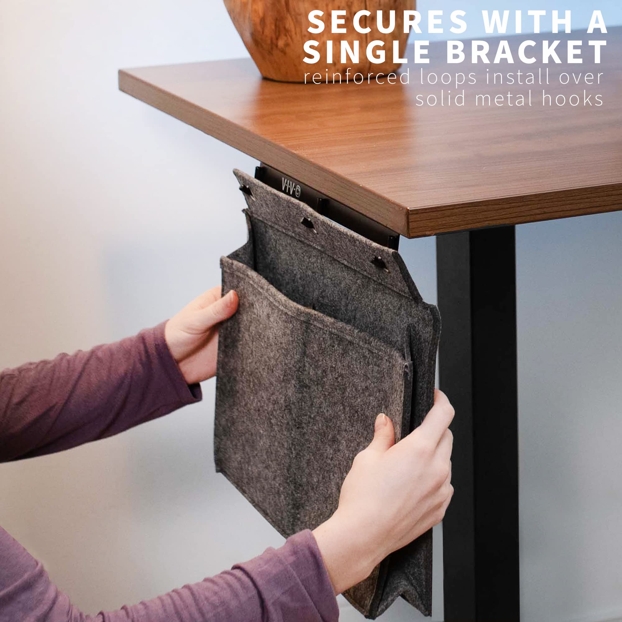 VIVO Side Storage Pocket for Desk - 2 Pocket Workstation Organizer, Hanging Table Bag Pouch for Office Supplies, Notebooks & Accessories (Gray, DESK-AC08PG) - Perfect for Home Office, Study Desk & Workspace Organization