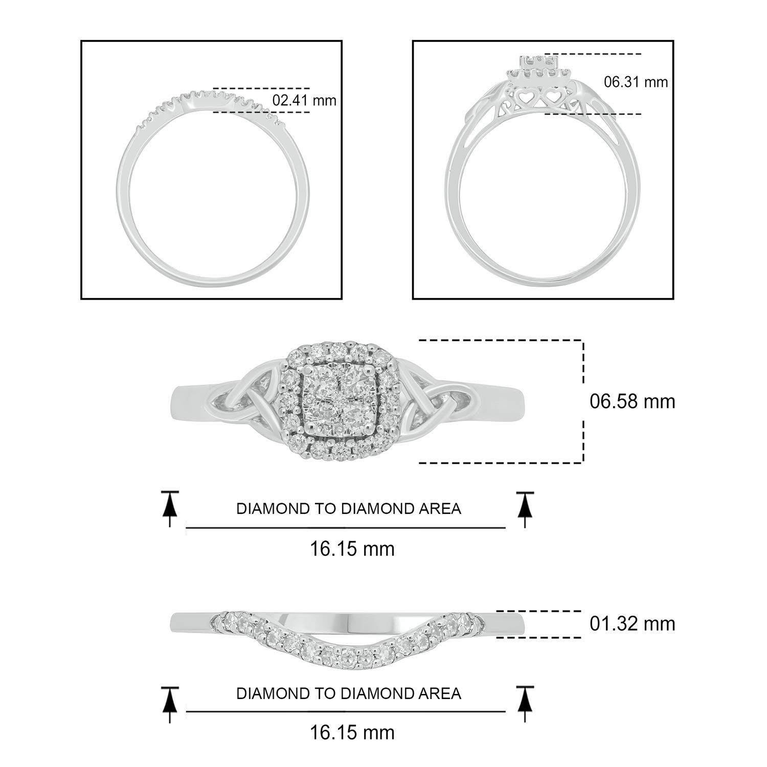 Sterling Silver 1/4ct Round White Natural Diamond Celtic Knot Wedding Ring Set for Women - Elegant Bridal Jewelry for Engagement, Anniversary & Special Occasions