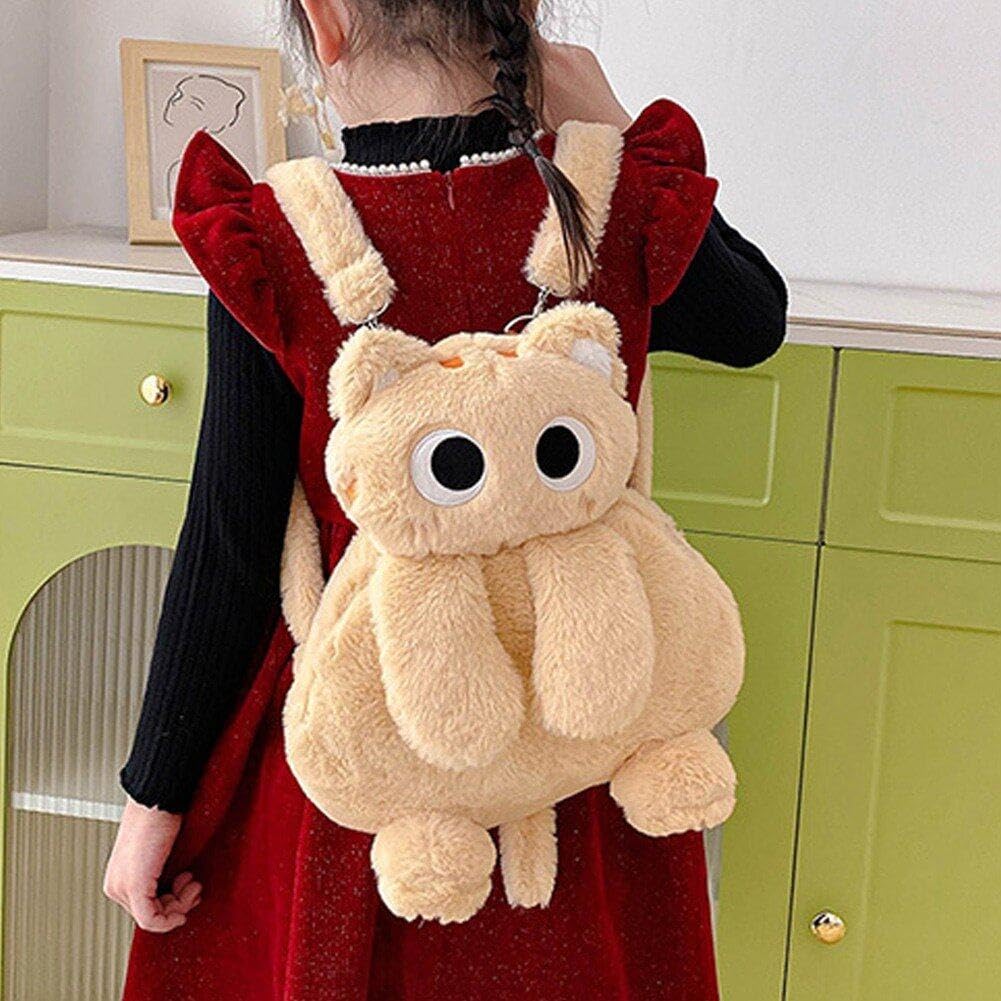 Cute Plush Cat Backpack for Girls - Adjustable Strap Fluffy Animal Shoulder Bag | Kids Cartoon Travel Backpack for School, Outings & Cosplay