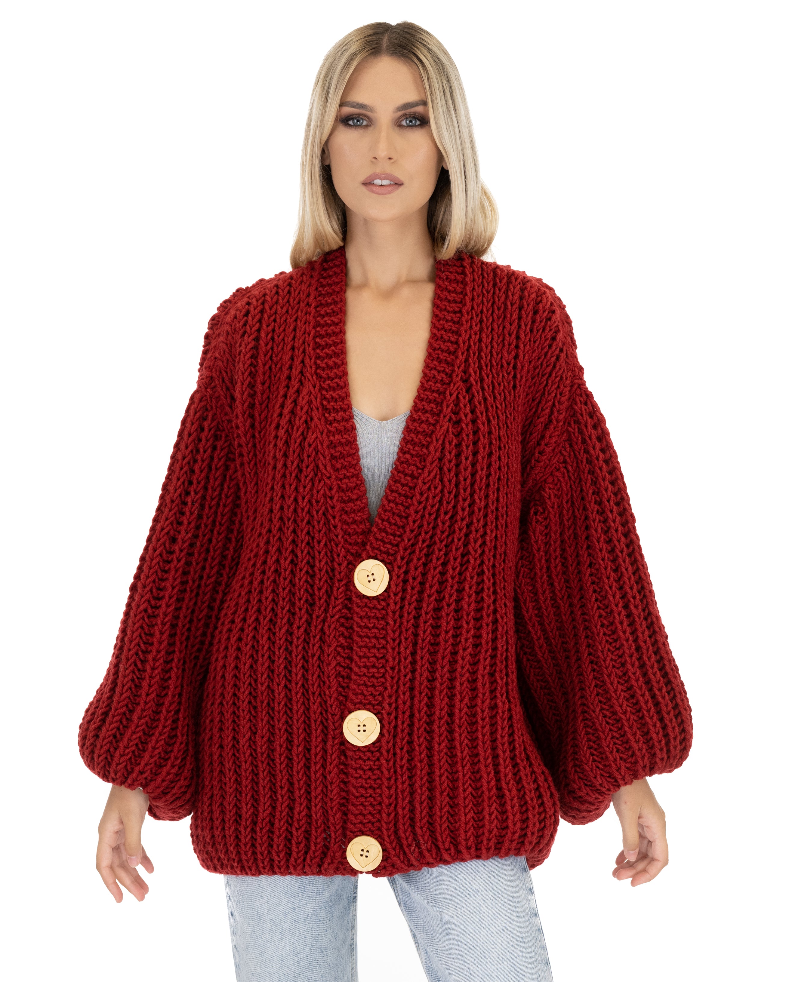 Premium Merino Wool Balloon Cardigan for Women - Soft & Cozy Oversized Knit Sweater - Perfect for Fall, Winter & Casual Outfits