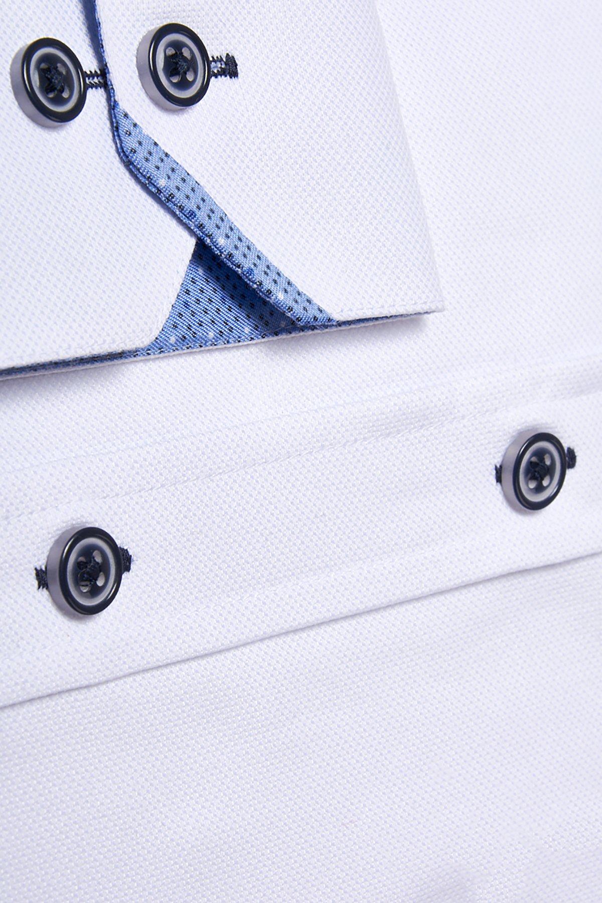 ARCHIE White Grandad Collar Shirt with Navy Buttons - Classic Vintage Style Button Down Shirt for Men - Perfect for Casual Wear, Office & Date Nights