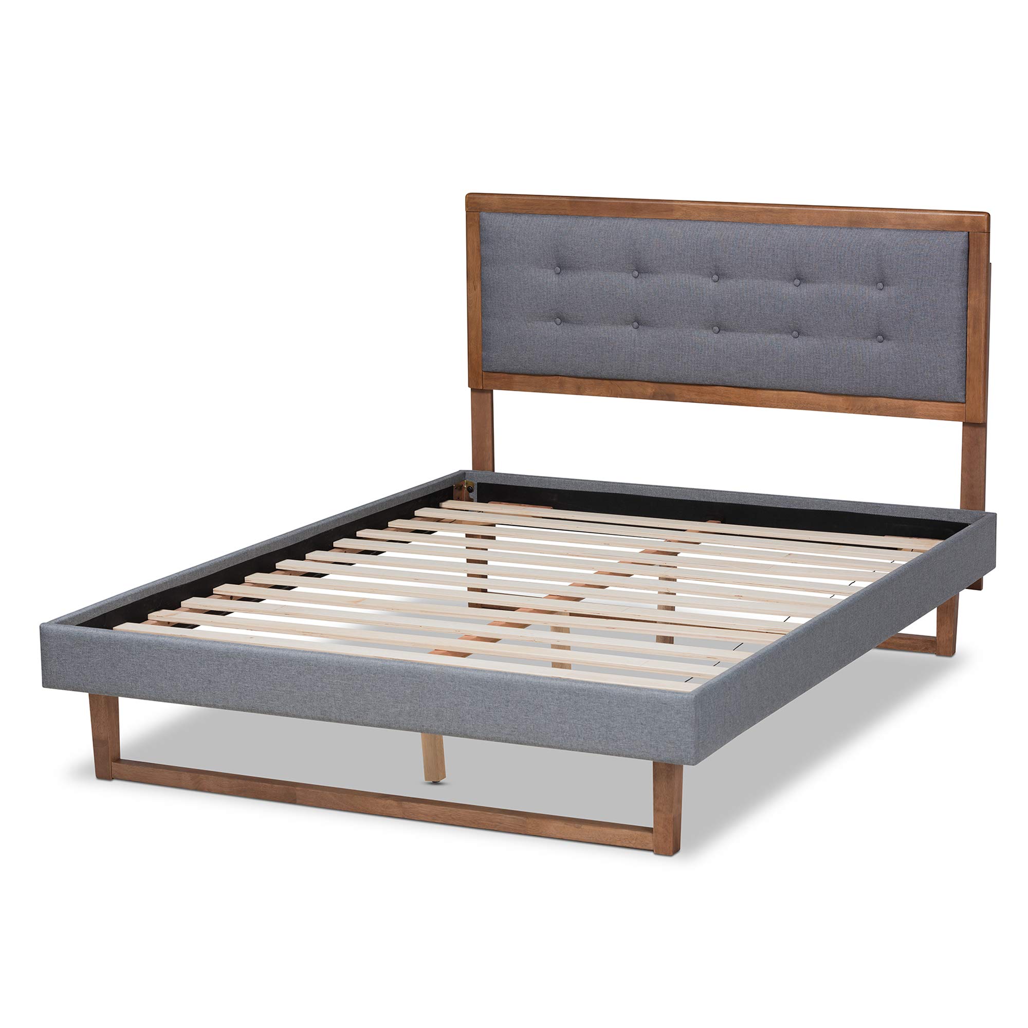 Baxton Studio Full Size Platform Bed Frame - Dark Grey/Ash Walnut Finish - Modern Minimalist Bedroom Furniture for Small Spaces & Apartments