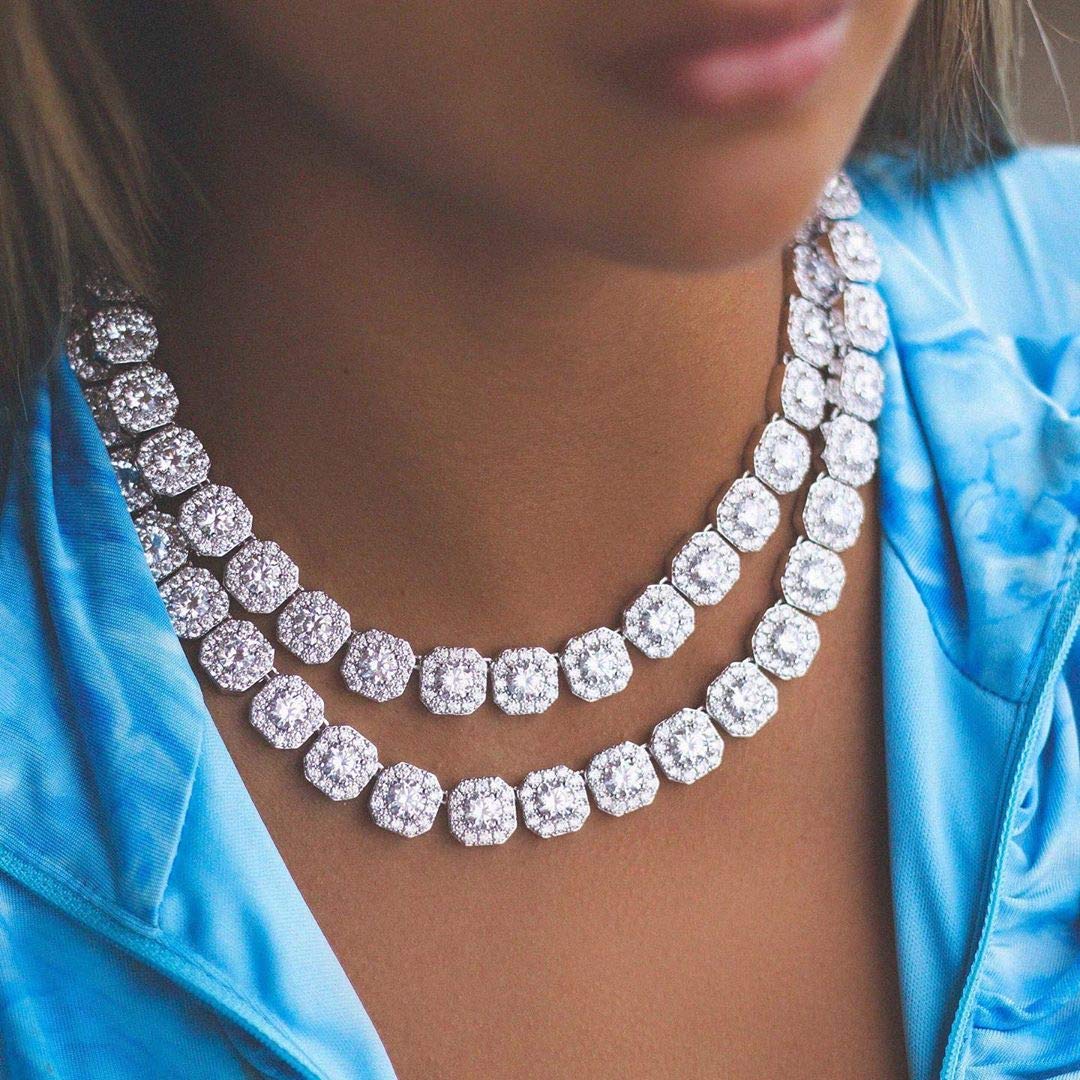 10MM Tennis Chain Necklace 18k Gold Plated - Iced Out Jumbo Square Sparkling Cluster Cubic Zirconia Link Chain for Men & Women | Perfect for Parties, Weddings, Date Nights & Special Occasions