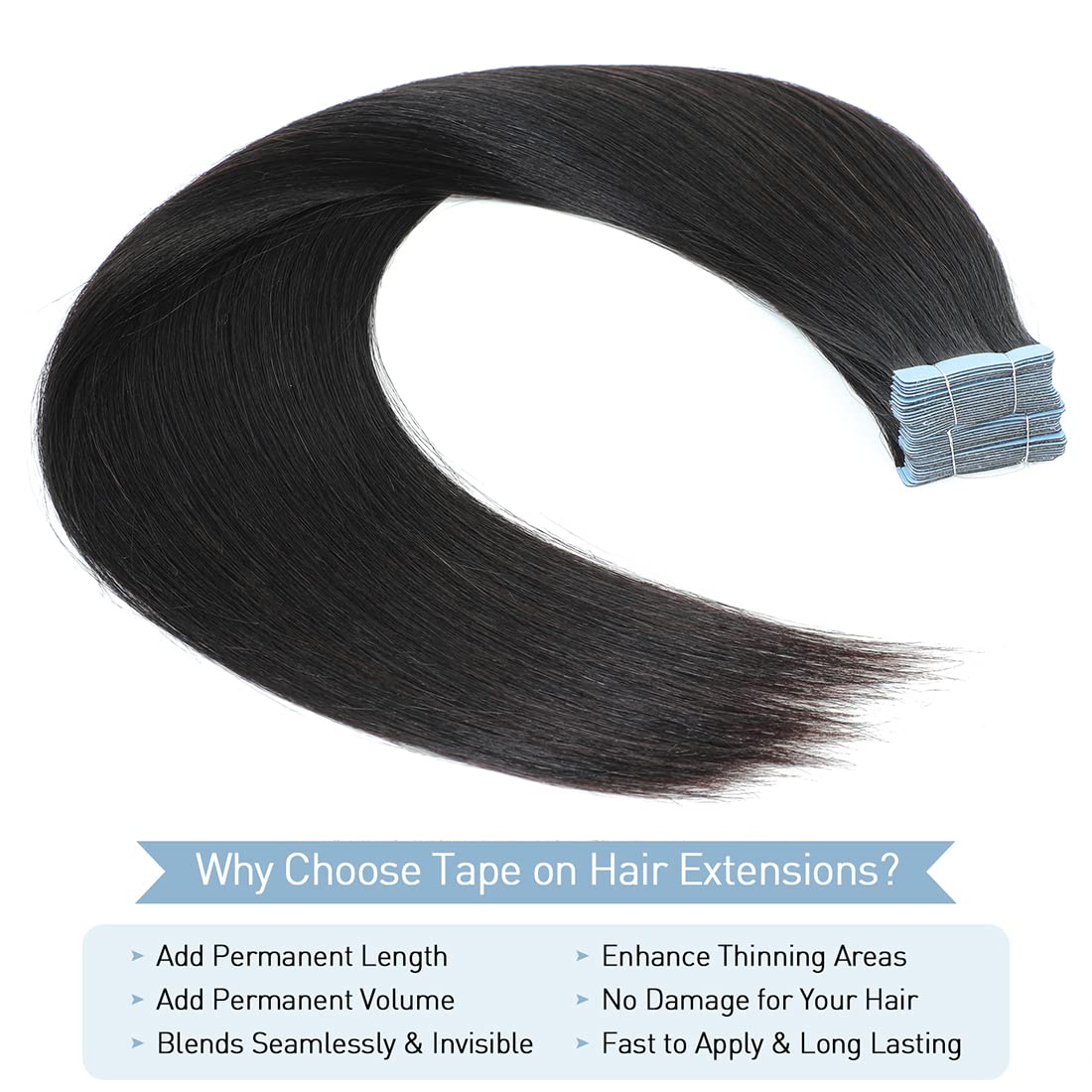 40 Pcs Tape in Hair Extensions - 100% Human Hair, Light Yaki Straight, Seamless & Invisible - Natural Black Color, 18 Inch for Black Women | Perfect for Daily Wear, Parties & Special Occasions