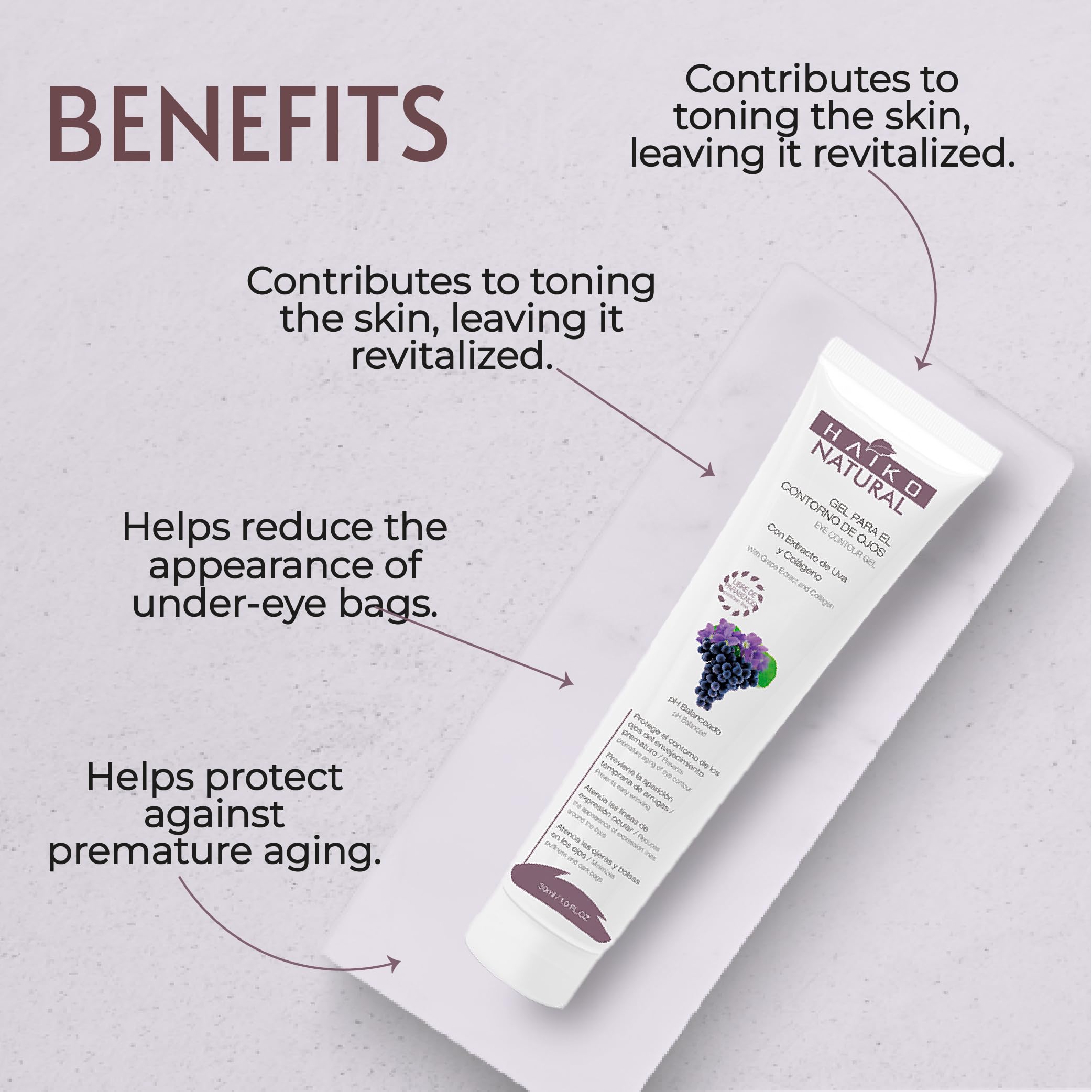 Eye Contour Gel for Puffiness & Dark Circles - Grape Extract & Collagen Infused - 1.0 FL.OZ (30g) Paraben-Free - Perfect for Morning Routine & Night Care