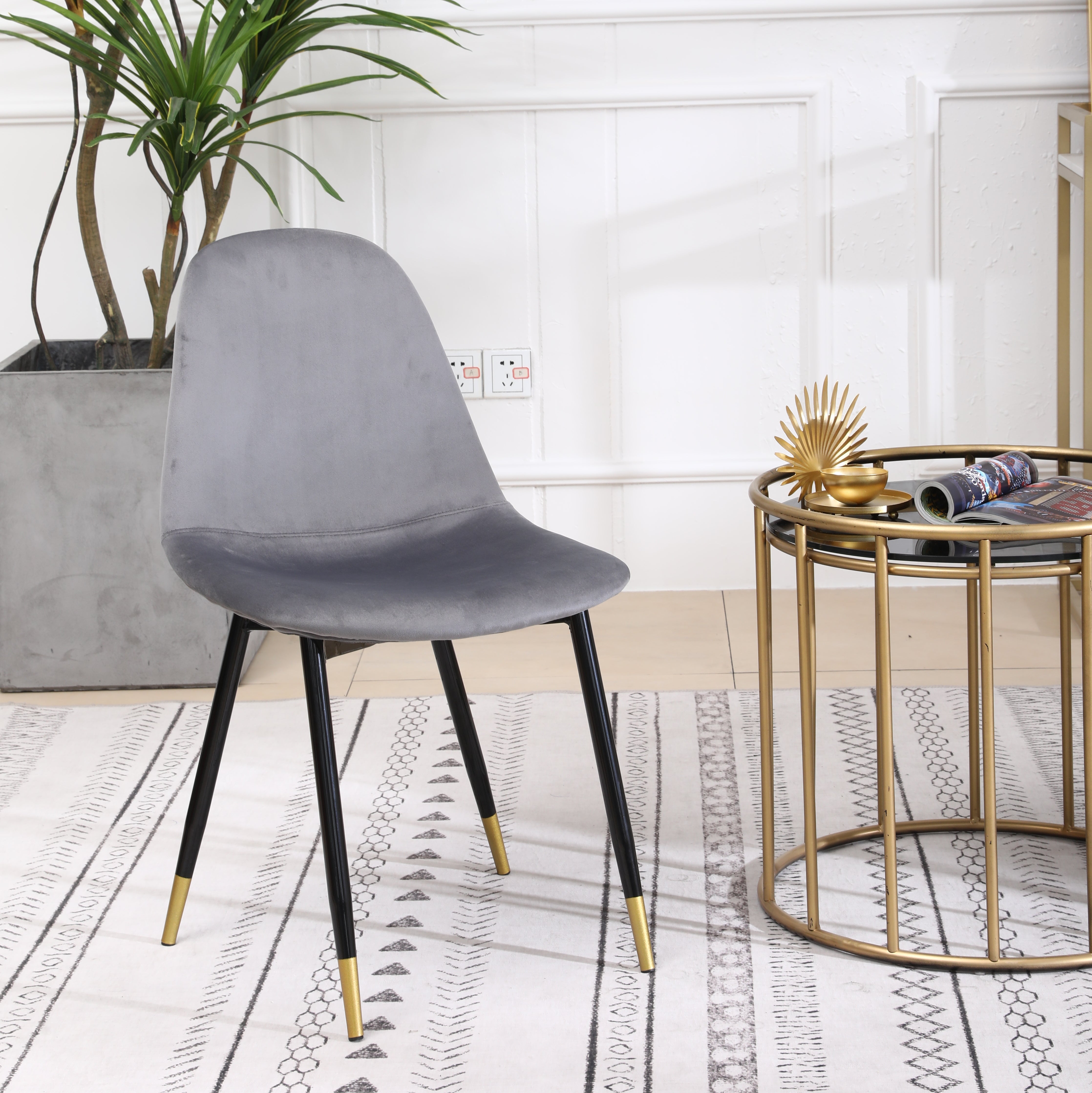 Roundhill Furniture Lassan Modern Fabric Dining Chairs - Set of 4 Gray Upholstered Side Chairs for Kitchen, Dining Room & Home Office - Comfortable Contemporary Seating Solution