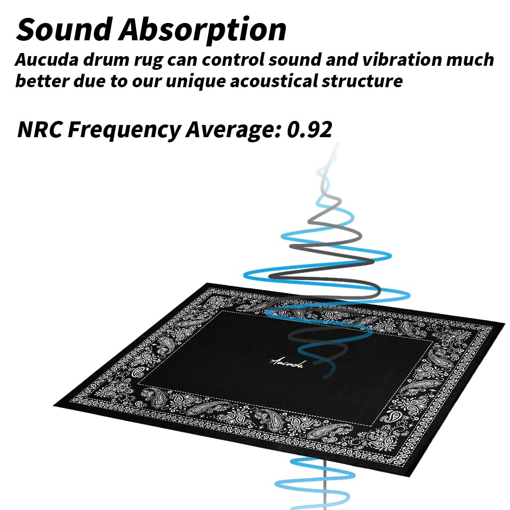 Aucuda 6x6.6ft Large Paisley Drum Rug - Non-Slip Woven Drum Mat for Electric Drum Sets - Perfect for Home Studio, Apartment & Outdoor Use - Soundproof & Crease-Free Drum Carpet Accessory