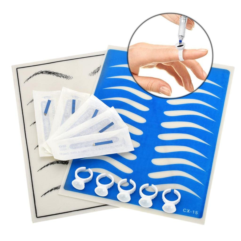 Professional Permanent Makeup Kit with Tattoo Pen, Needles, Practice Skin & Ink - Includes Ruler, Glue Cup & Silver Ring for Precise Eyebrow & Lip Tattooing - Perfect for Beginners & Professionals in Beauty Salons & Tattoo Studios