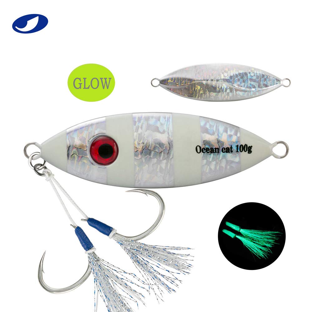 OCEAN CAT Slow Pitch Jig Flat Fall Saltwater Fishing Lures - Lead Metal Sinking Jigging Baits with Sharp Hooks for Tuna, Grouper & Snapper - Perfect for Deep Sea Fishing & Offshore Angling