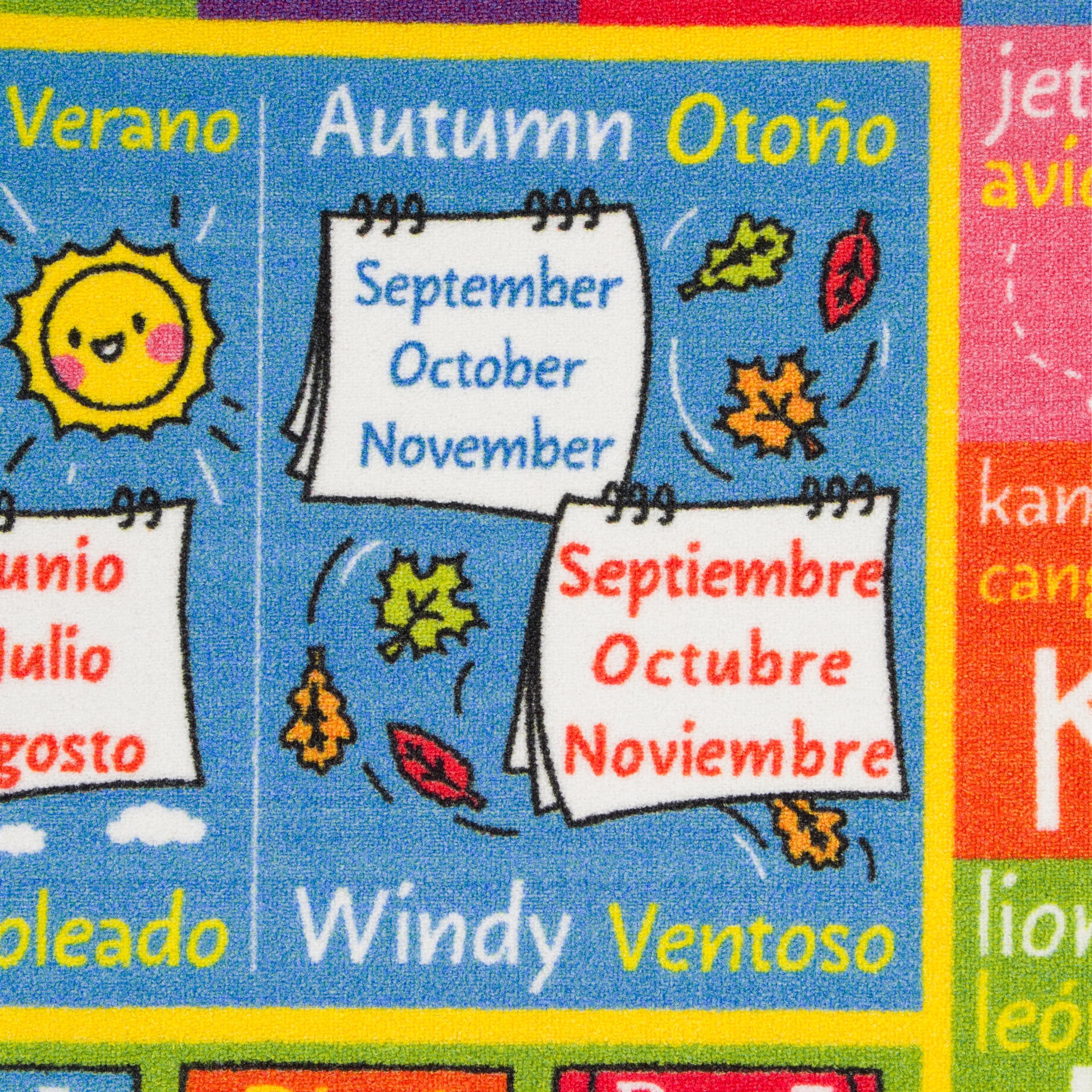 KC Cubs ABC Alphabet, Seasons, Days + Spanish Translations Educational Learning Rug - Kids Play Mat for Bedroom, Classroom & Playroom - Perfect for Toddler Learning Activities & Early Childhood Education