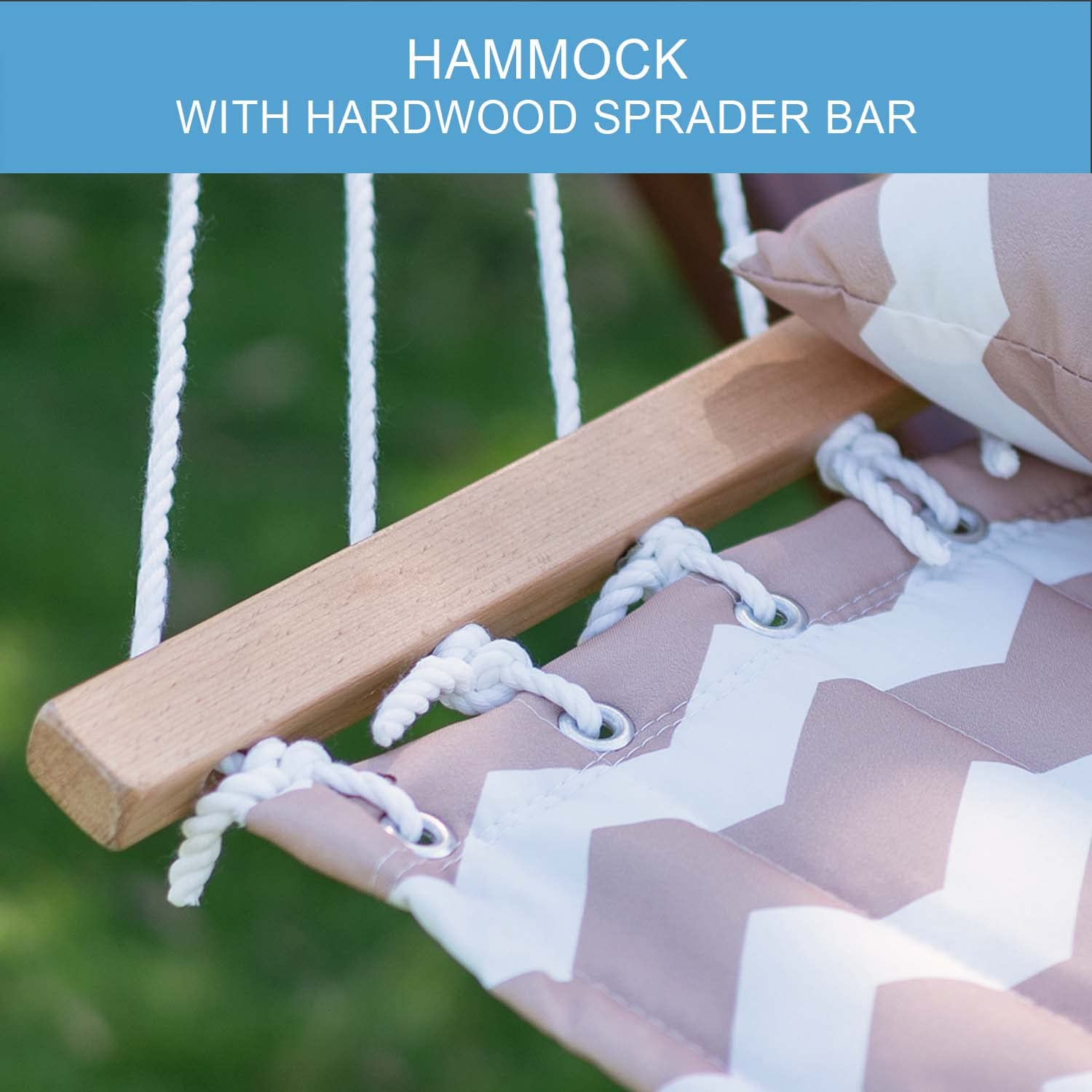 12 FT Quilted Double Hammock with Spreader Bar & Pillow - 2-Person Outdoor Hammock with Chains for Patio, Poolside, Backyard & Beach - 450 lbs Capacity Beige Wave - Perfect for Relaxing, Lounging & Napping in Your Garden or Vacation