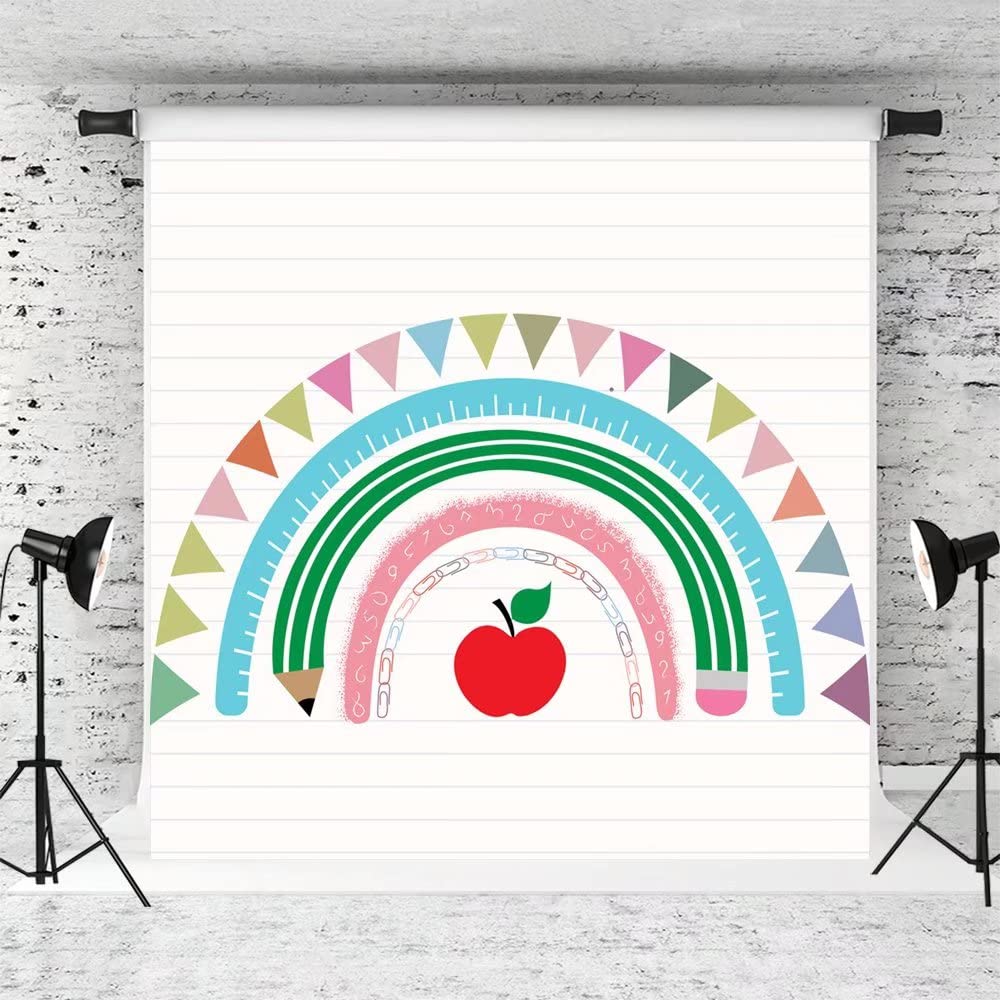10x10ft Rainbow School Stationery Backdrop - Photography Background for Kids, Apple Theme Classroom Decor, Birthday Party Banner - Perfect for School Events, Photo Shoots & Party Decorations