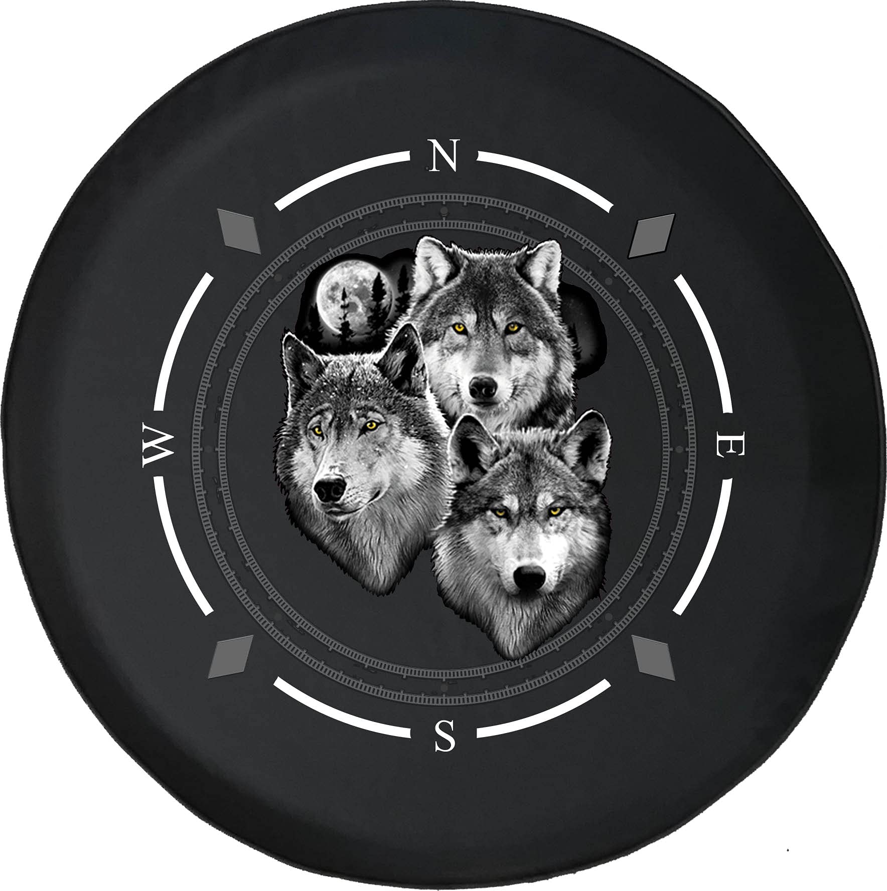 American Unlimited Spare Tire Cover - Compass Grey Wolf Pack Design - Universal Fit for SUV, Trailer, RV & Most Vehicles - Durable Wheel Protection for Off-Road Adventures & Camping Trips