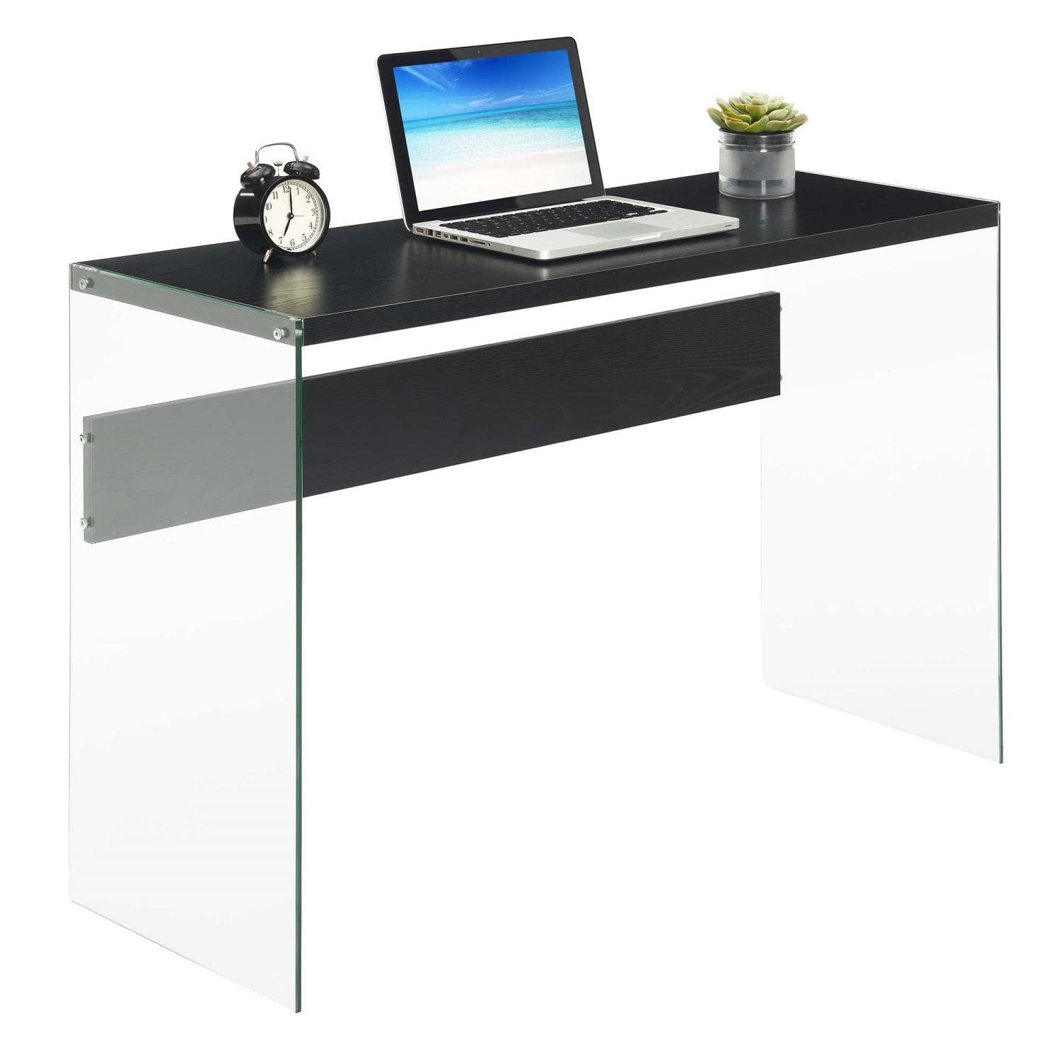 Modern Glass Console Table & Desk - Black Frame with Tempered Glass Top - Perfect for Entryway, Living Room, or Home Office Decor