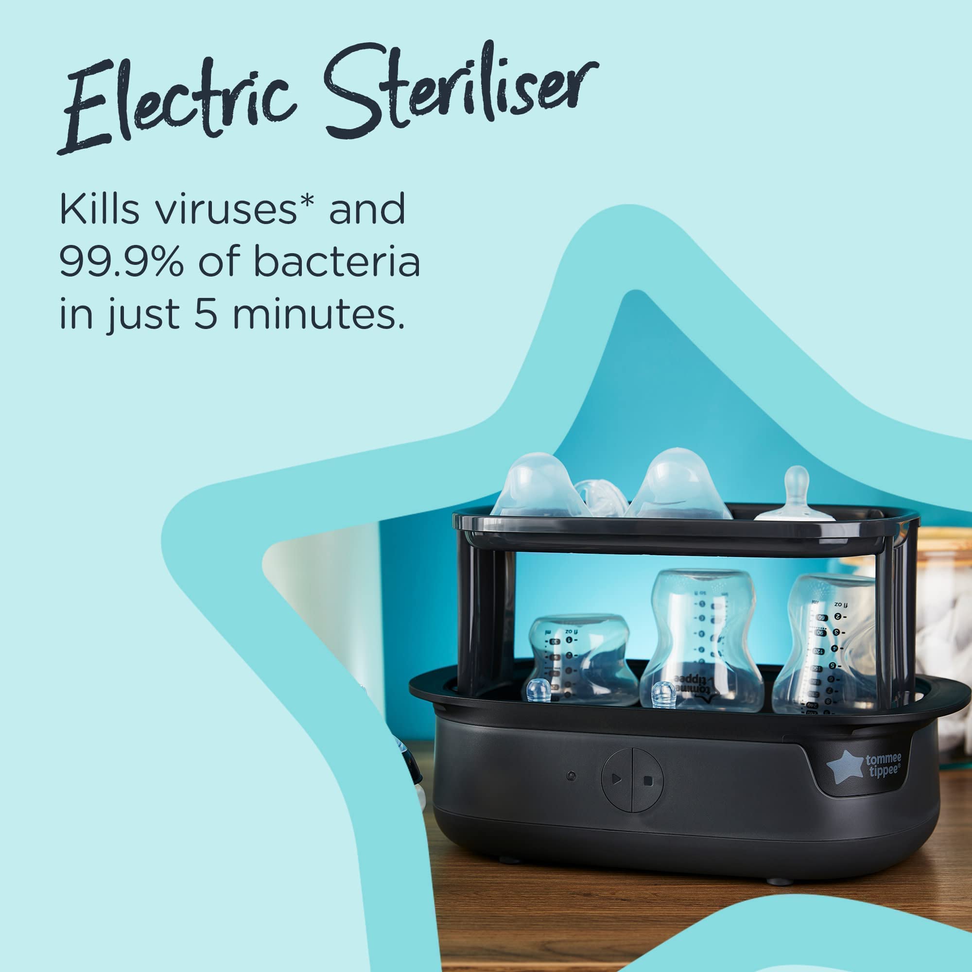 Tomee Baby Bottle Sterilizer and Warmer with 8 Bottles - Complete Feeding Set in Black - Perfect for Newborns, Travel & Daycare Use