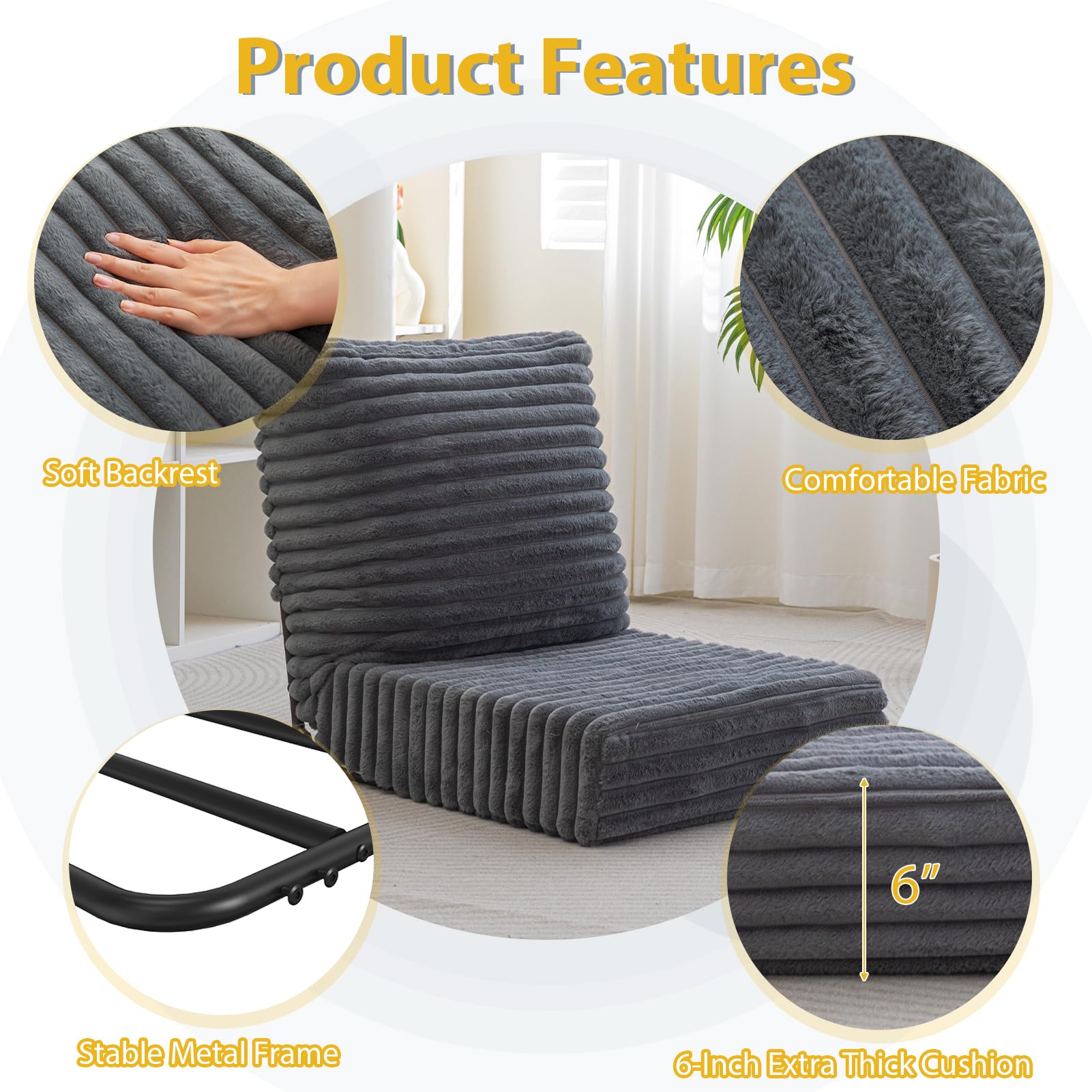 MAXYOYO Adjustable Back Support Floor Chair - Foldable Meditation Sofa with Thick Cushion in Grey | Perfect for Yoga, Reading & Relaxing at Home
