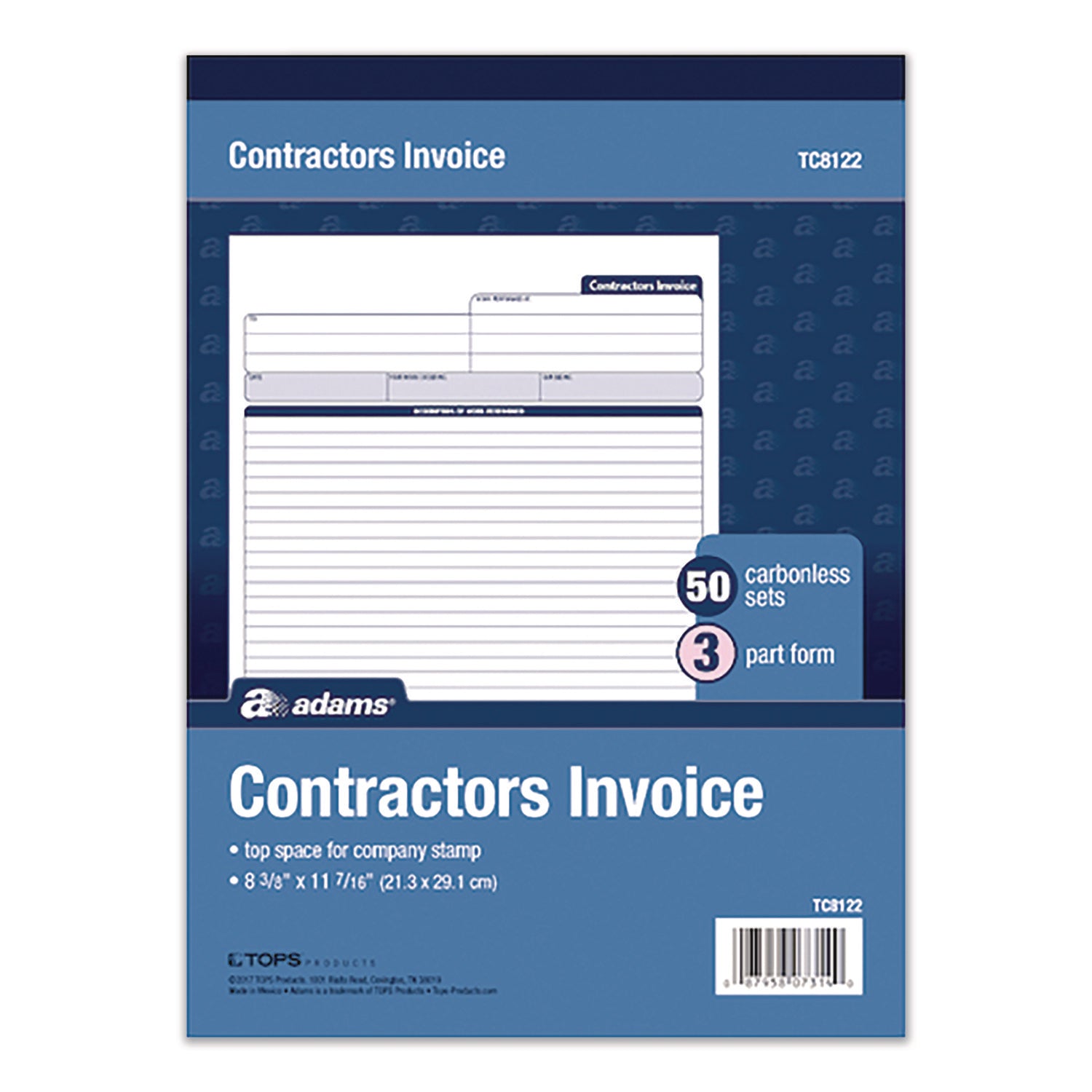 Adams® Multipart Contractors Invoice Pad - 3-Part Carbonless, 8.34