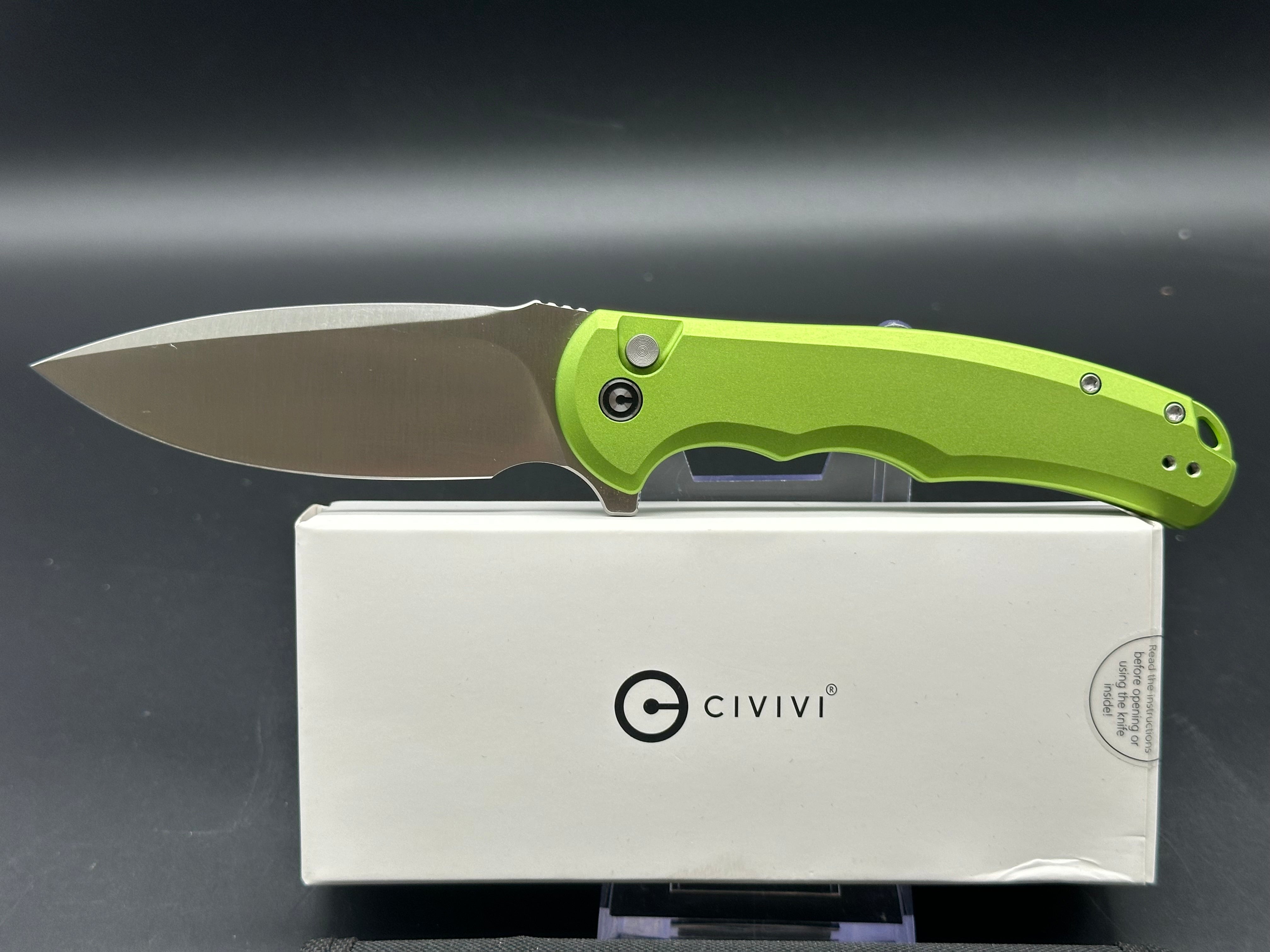 CIVIVI Button Lock Praxis Folding Knife - Lime Green Aluminum Handle, Nitro-V Drop Point Blade for EDC, Outdoor & Tactical Use