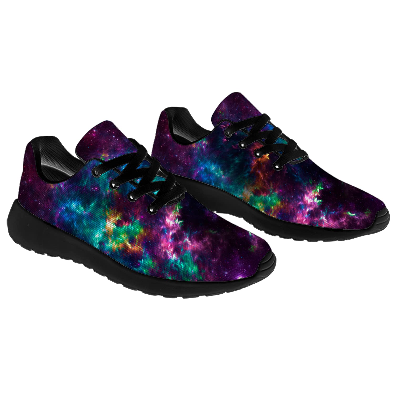 Galaxy Running Shoes for Women & Men - Lightweight Walking & Tennis Sneakers with Rainbow Space Nebula Design - Perfect for Jogging, Gym Workouts & Casual Wear - Size 6 Men/8 Women in Black