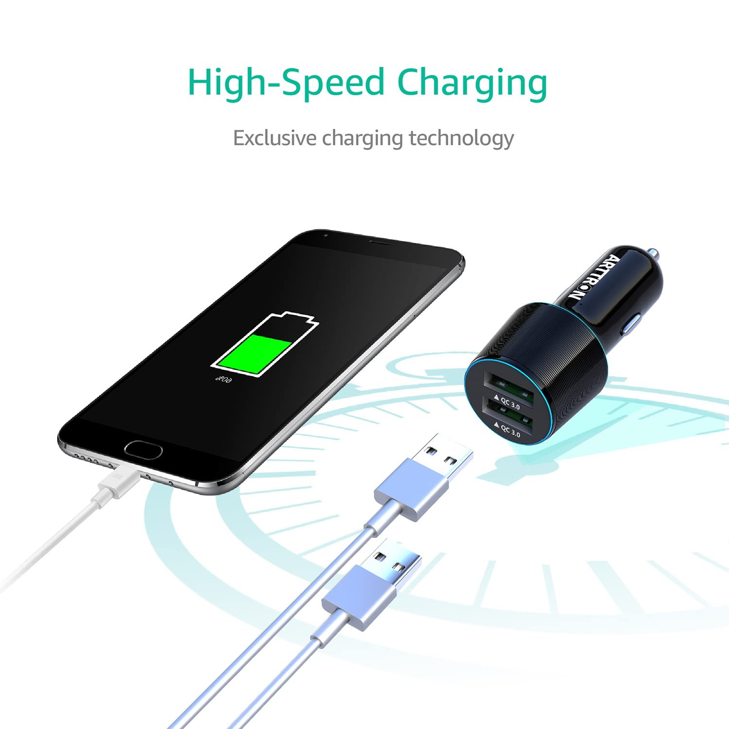 Fast Charging USB Car Charger 34W Dual Port QC 3.0 - ARTTRON Flush Fit Car Adapter for iPhone 15 Pro Max/14/13/12/11/X, iPad Air/Mini 3, Samsung Note 9/S10/S9 - Perfect for Road Trips & Daily Commutes