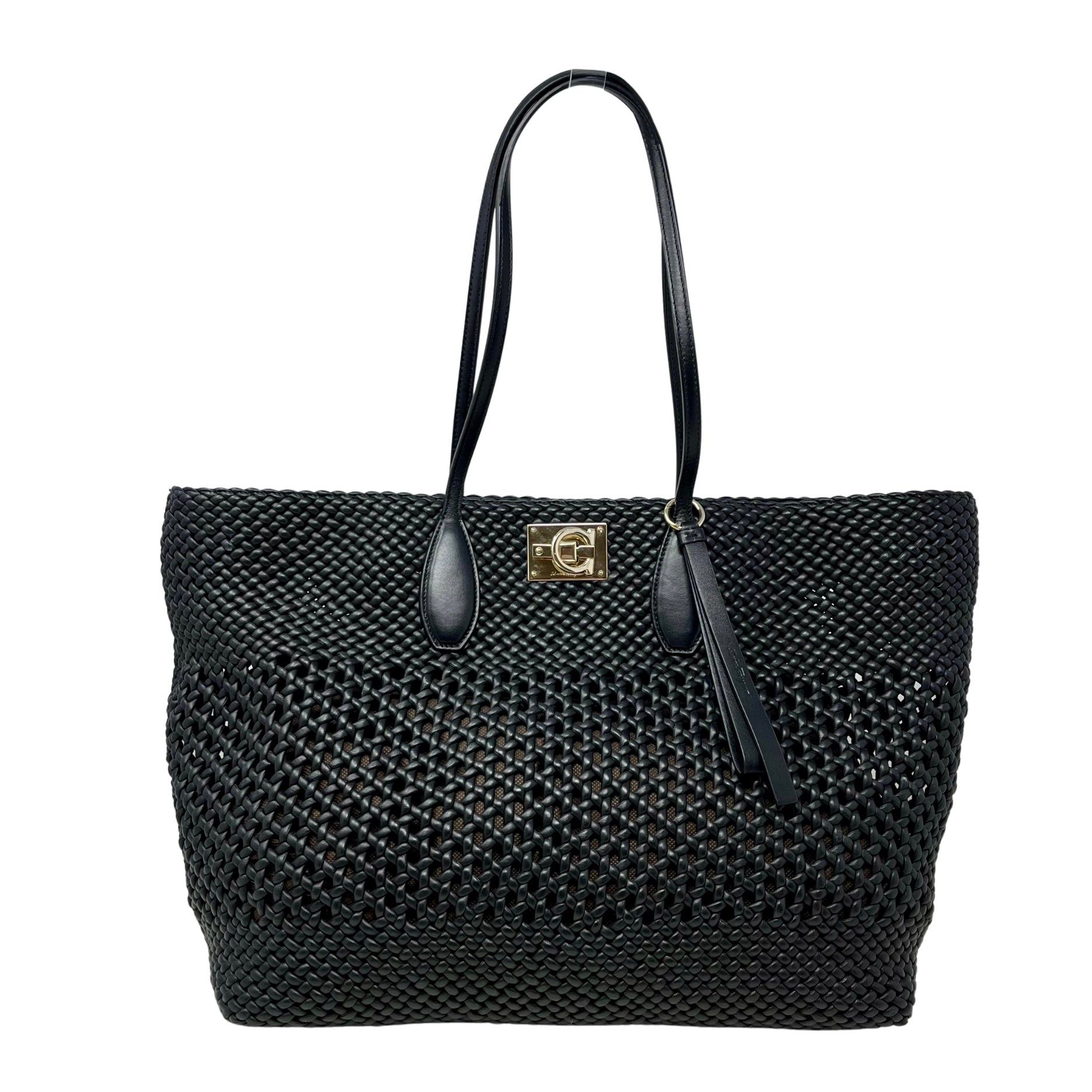 Ferragamo Woven Leather Tote Bag for Women - Luxury Designer Handbag for Work, Travel & Everyday Use