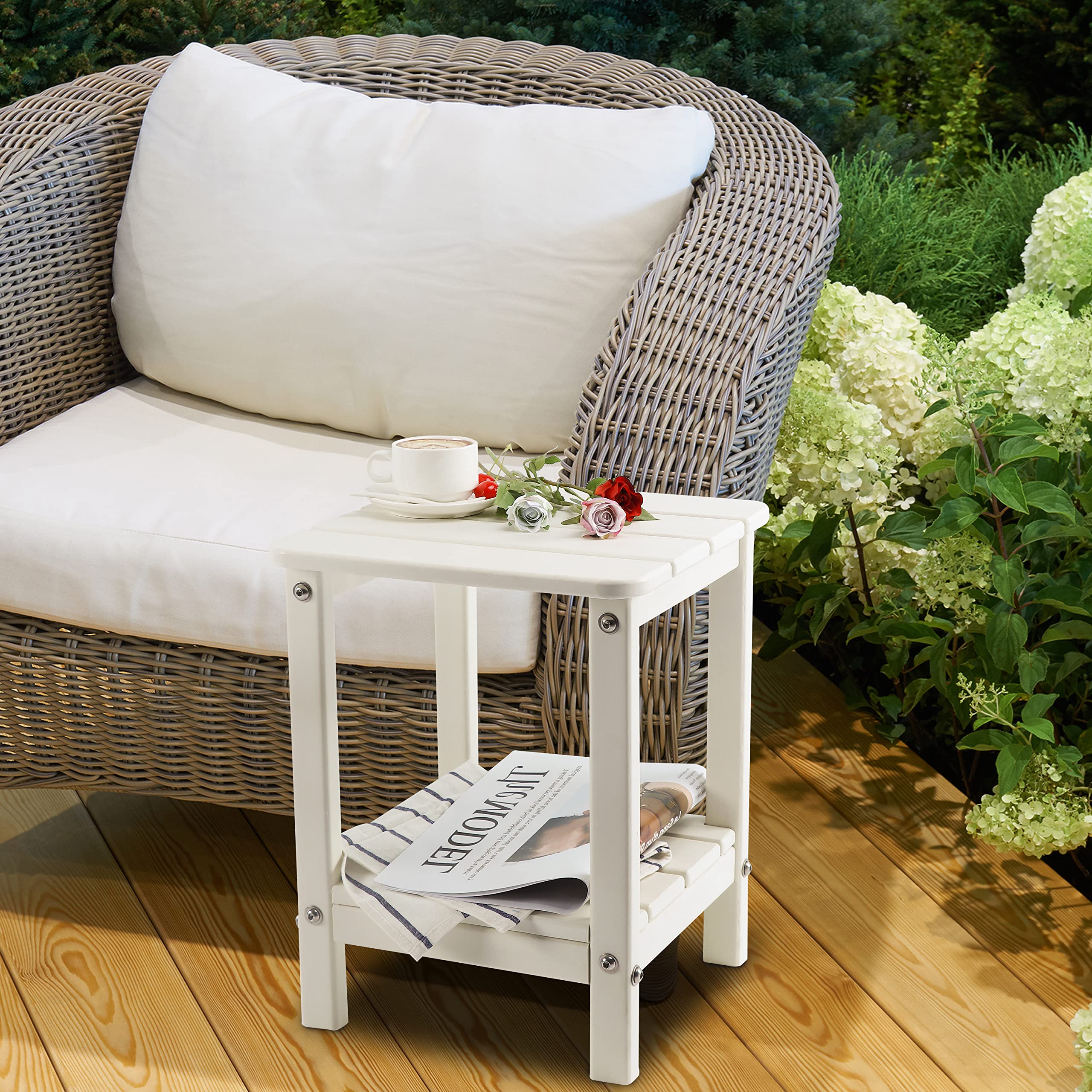 Premium White HDPE Adirondack Deck Table - Durable Outdoor Patio Furniture for Poolside, Garden, and Backyard Relaxation