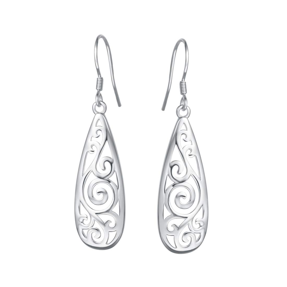 FANCIME Sterling Silver Drop Earrings for Women - High Polished Lightweight Dangle Earrings, Filigree Knot Hoop & Oval Teardrop Design, Fine Jewelry Gift for Her - Perfect for Parties, Weddings & Everyday Wear