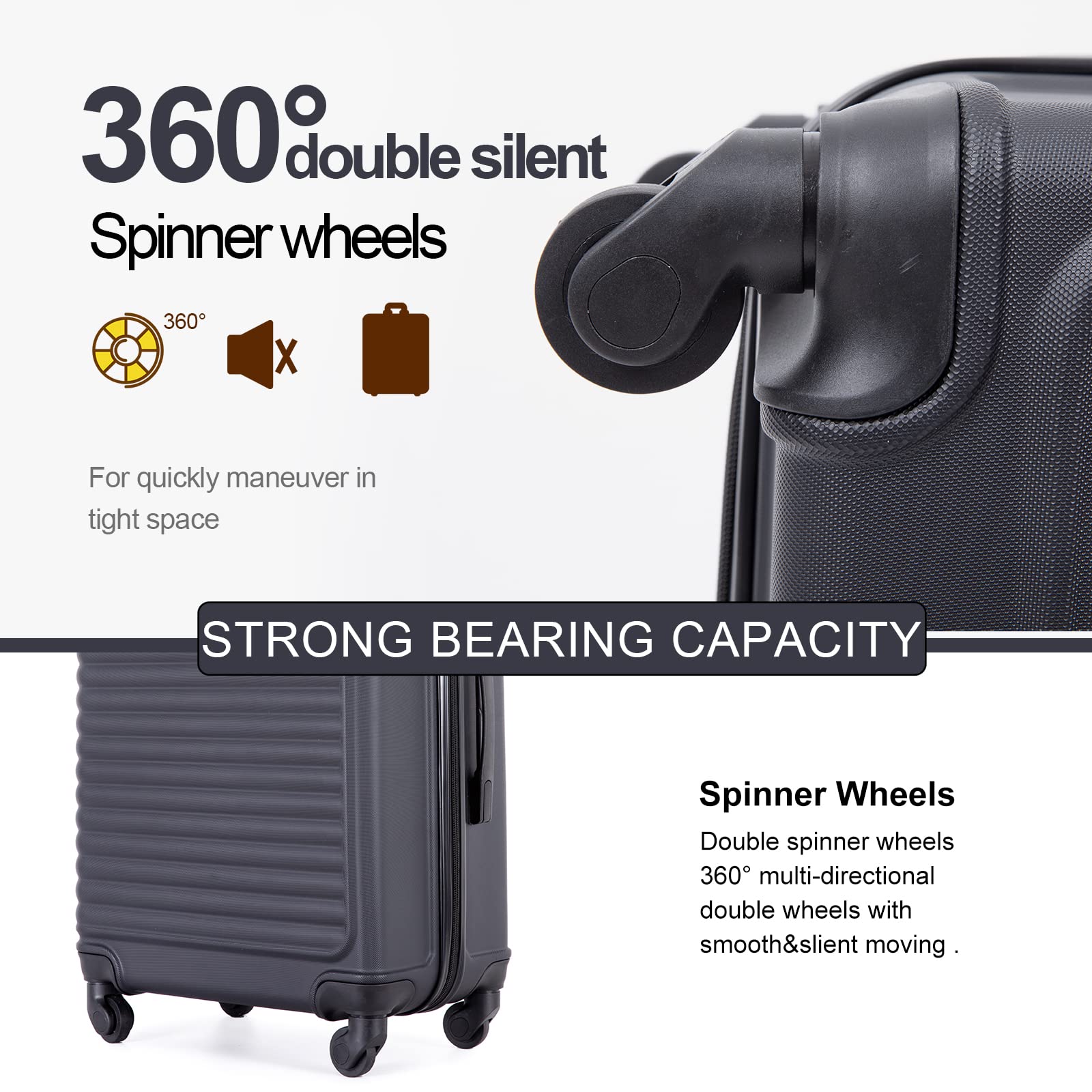 Durable Lightweight Hardshell Luggage Set with Spinner Wheels & TSA Lock - 3-Piece Carry-On Suitcase (20