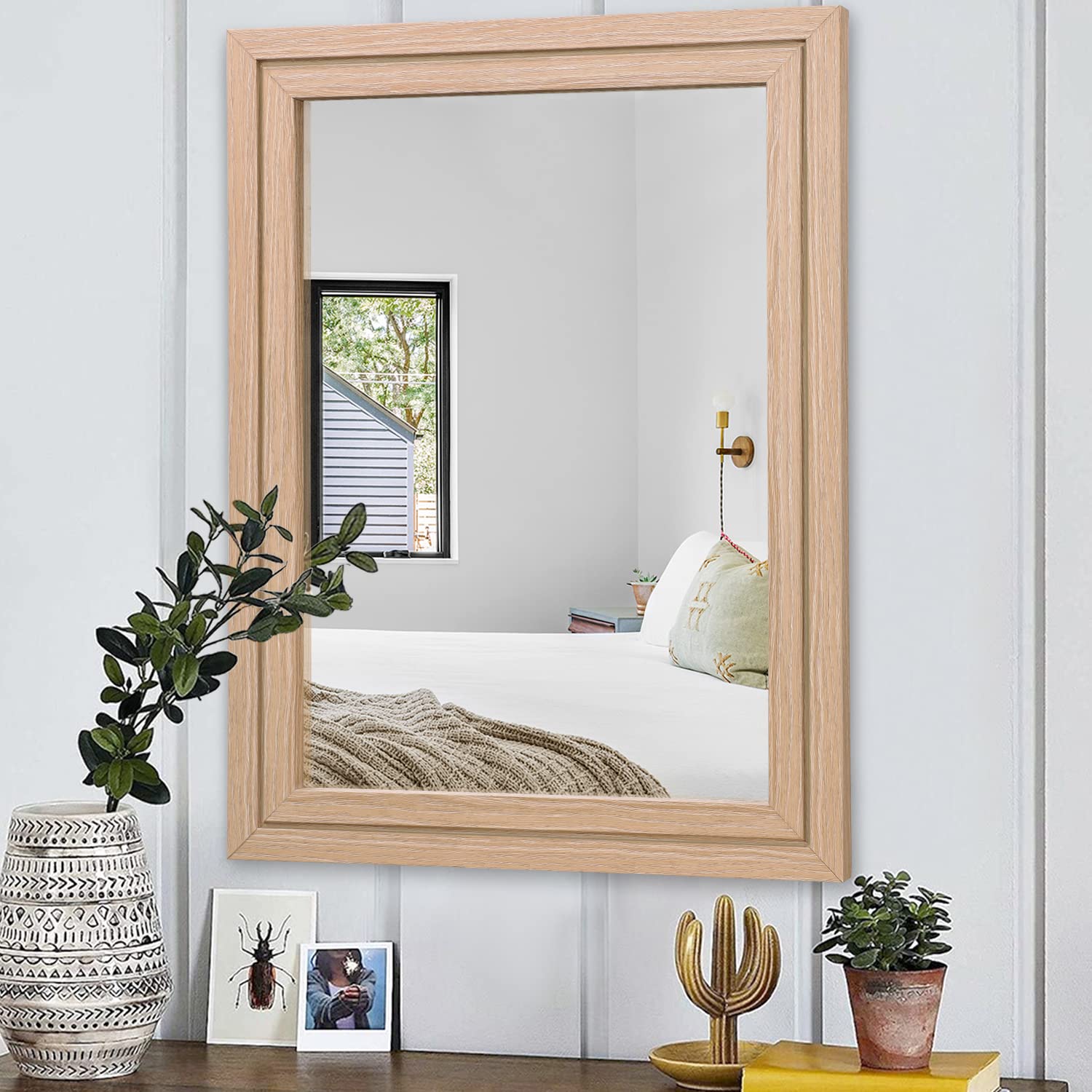 Rustic Rectangular Wooden Mirror for Bedroom & Bathroom - Farmhouse Wall Decor with Distressed Finish | Perfect for Home, Living Room, Entryway & Vintage Style Decorating