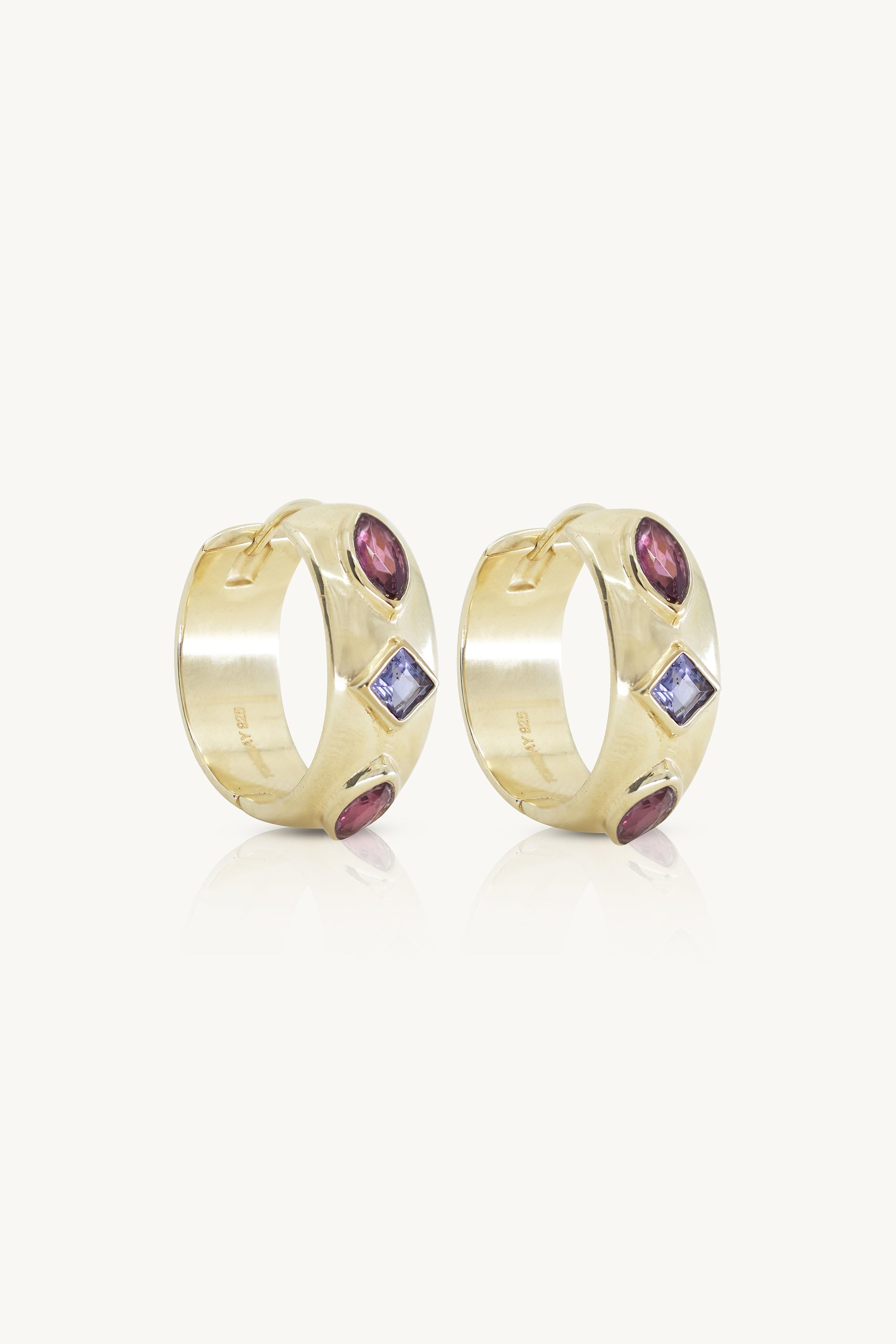 Coronet Iolite & Rhodolite Gold Hoop Earrings for Women - Elegant Dangle Drop Earrings for Party, Wedding & Evening Wear