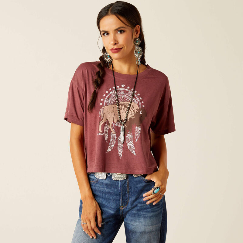 Ariat Buffalo Territory Cropped Tee - Western Style Short Sleeve T-Shirt for Women | Perfect for Rodeo, Ranch Work & Country Fashion Outfits