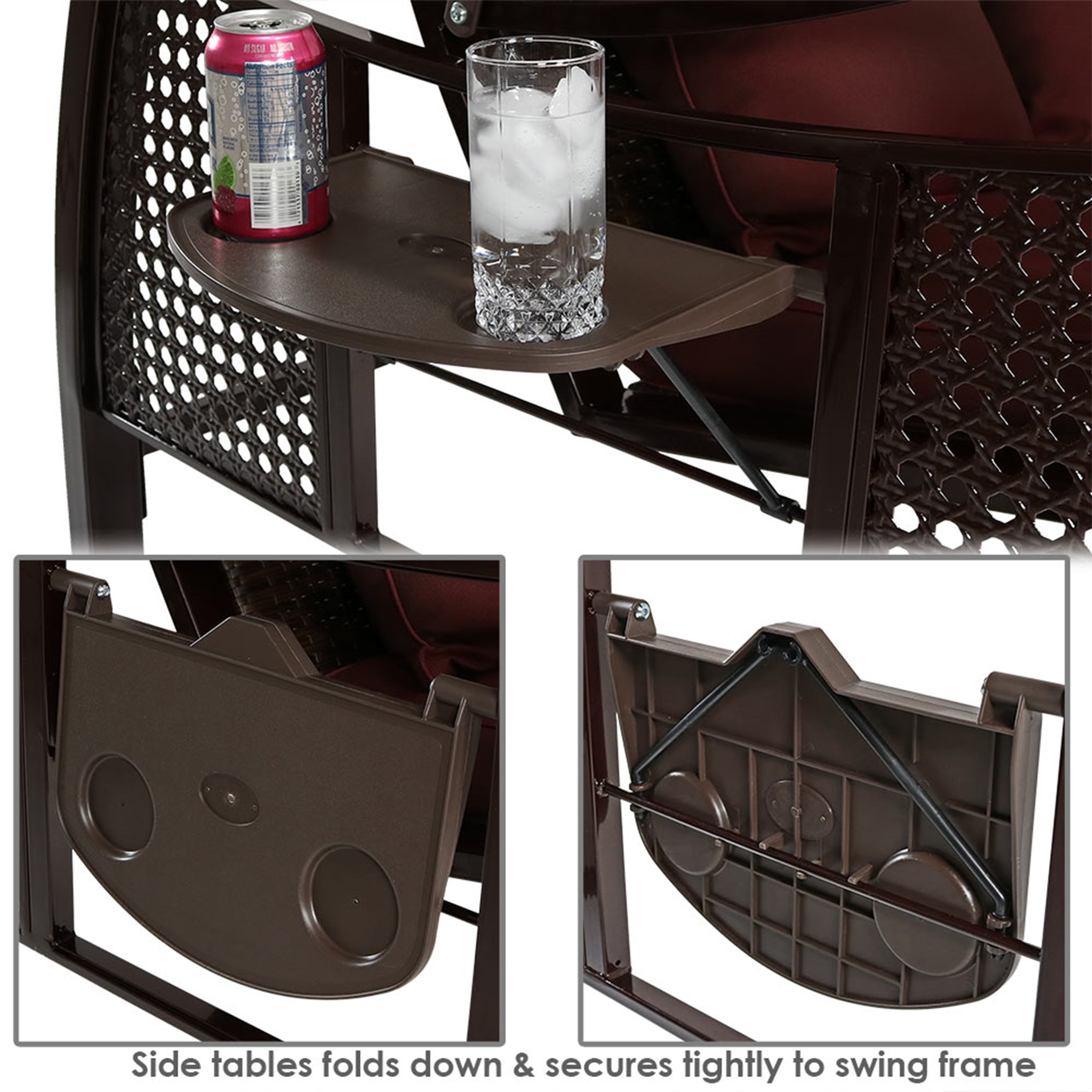 Sunnydaze Deluxe 3-Person Outdoor Patio Swing with Adjustable Canopy & Side Tables - Perfect for Backyard, Garden, or Porch Relaxation