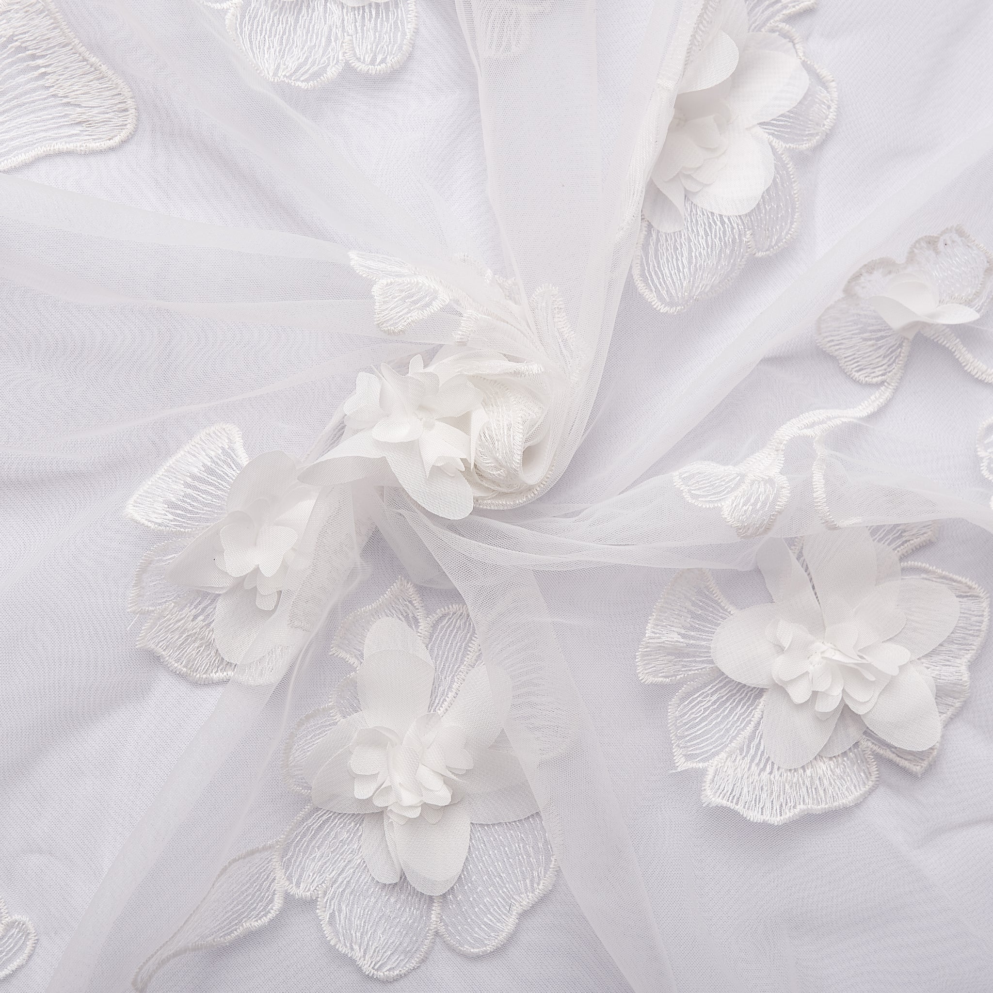 Elegant 3D Gardenia Embroidery Sheer White Table Runner - Perfect for Wedding, Party, and Home Decor