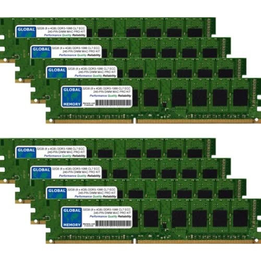 32GB (8x4GB) DDR3 1066MHz PC3-8500 240-Pin ECC UDIMM RAM Memory Kit - Compatible with Apple Mac Pro (Early 2009, Mid 2010, Mid 2012) - Perfect for Video Editing, 3D Rendering & High-Performance Computing