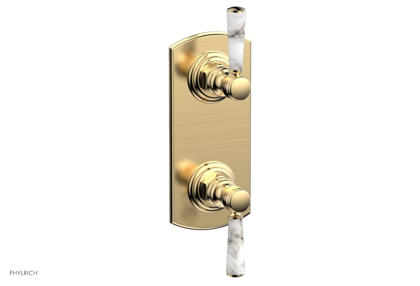 HEX TRADITIONAL Thermostatic Shower Valve with Volume Control & Diverter - White Marble Handles (Model 4 155) | Perfect for Bathroom Renovation & Luxury Spa Experience