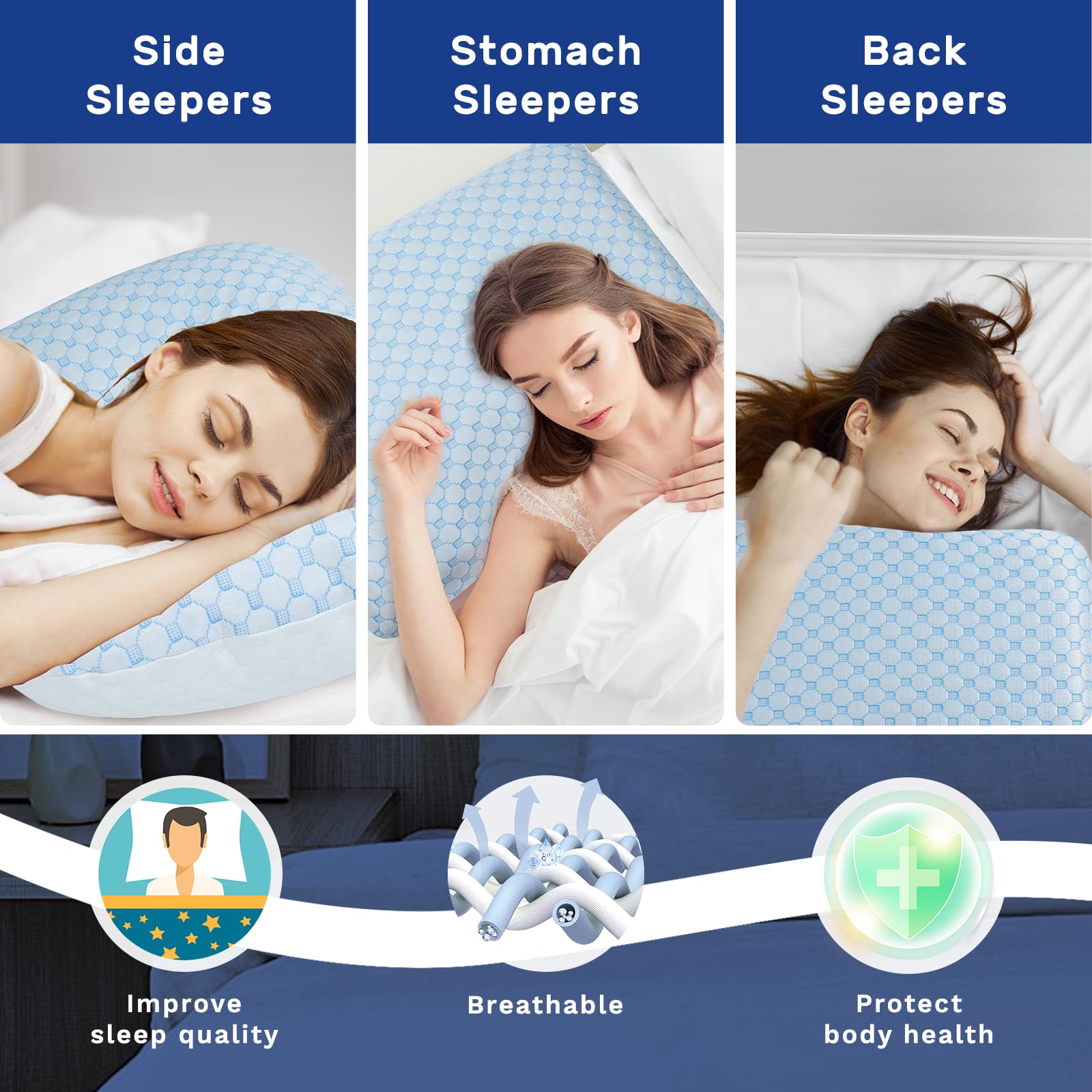 Cooling Memory Foam Bed Pillows for Side, Back & Stomach Sleepers - Orthopedic Support with Breathable Pillowcases - Perfect for Hot Sleepers & Neck Pain Relief