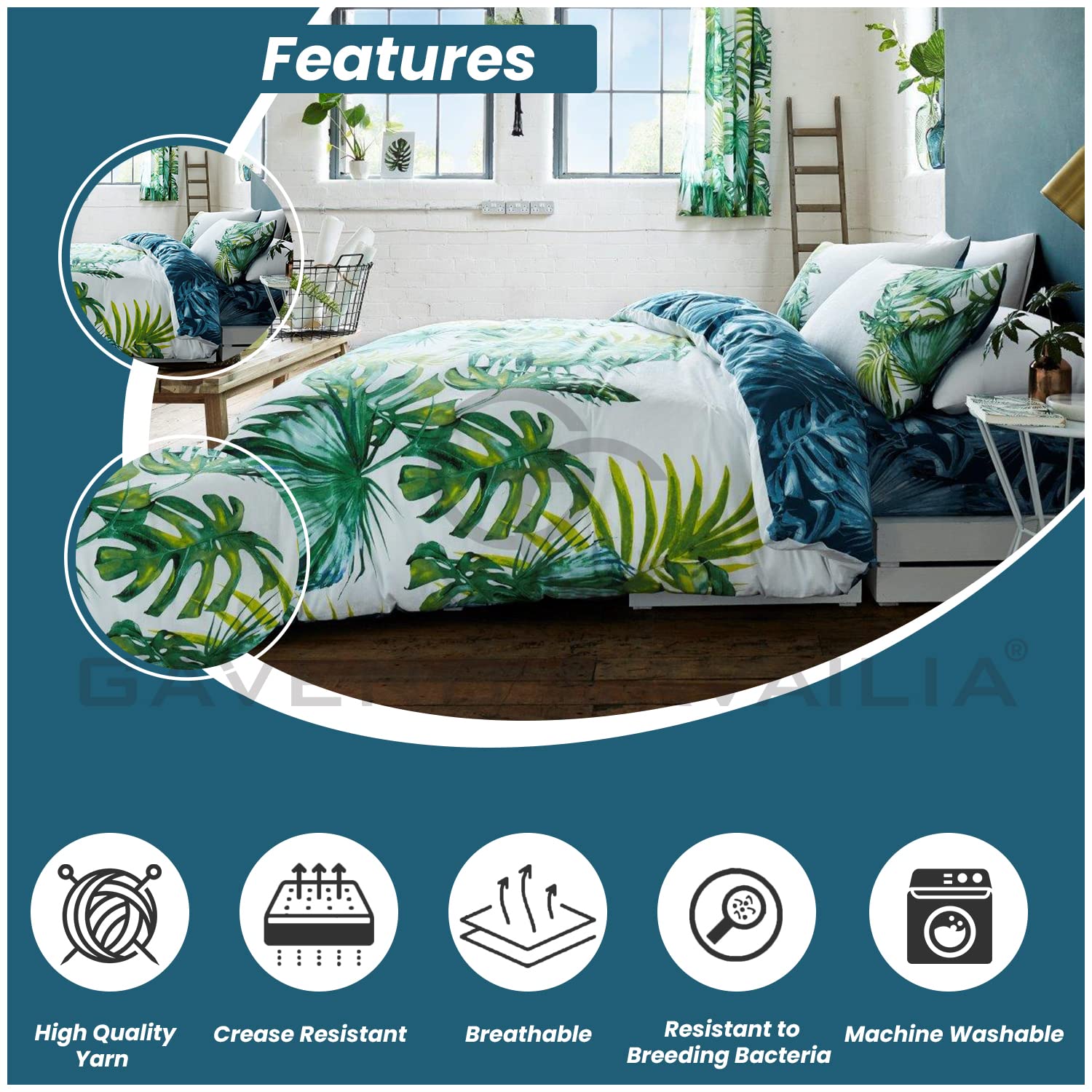 GC GAVENO CAVAILIA Tropical Leaf King Size Reversible Duvet Cover Set - Ultra Soft Comforter & Bedding Collection for Coastal, Boho or Tropical Bedroom Decor