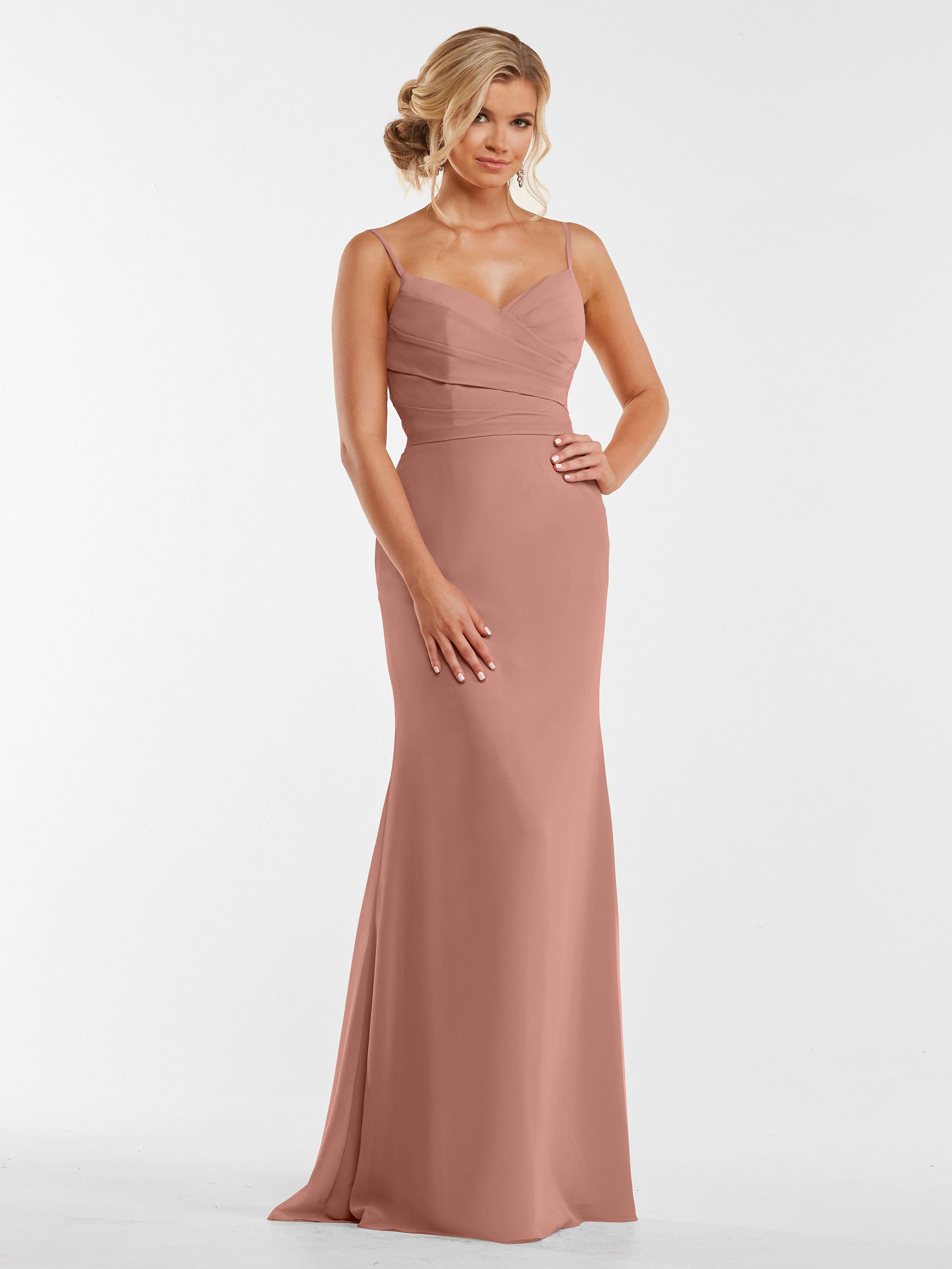 Elegant 80169 Chiffon Sheath Bridesmaid Dress with Pleated Bodice - Perfect for Weddings, Formal Events & Special Occasions