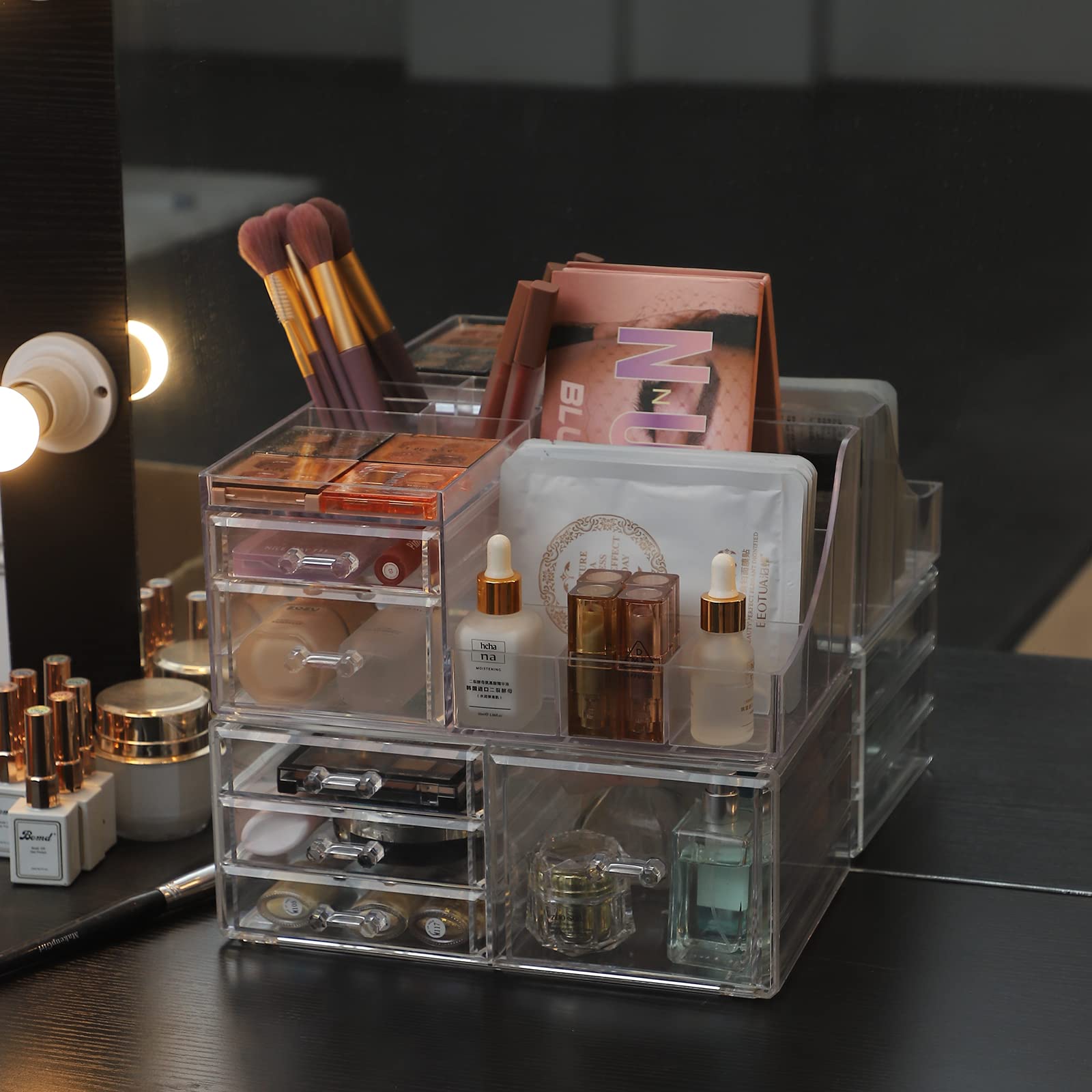 2-Pack Clear Acrylic Makeup Organizer with 6 Stackable Drawers - Vanity Jewelry, Hair Clip & Skincare Storage for Bathroom Counter & Desk Organization - Perfect for Beauty, Cosmetics & Accessories