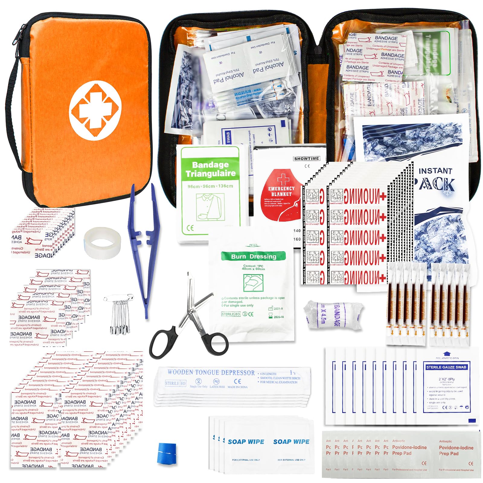 300-Piece Portable First Aid Kit Refill Supplies - Essential Emergency Medical Supplies for Car, Camping, Hiking & Outdoor Adventures - Compact First Aid Kit for Travel, Home & Workplace Safety (Orange)