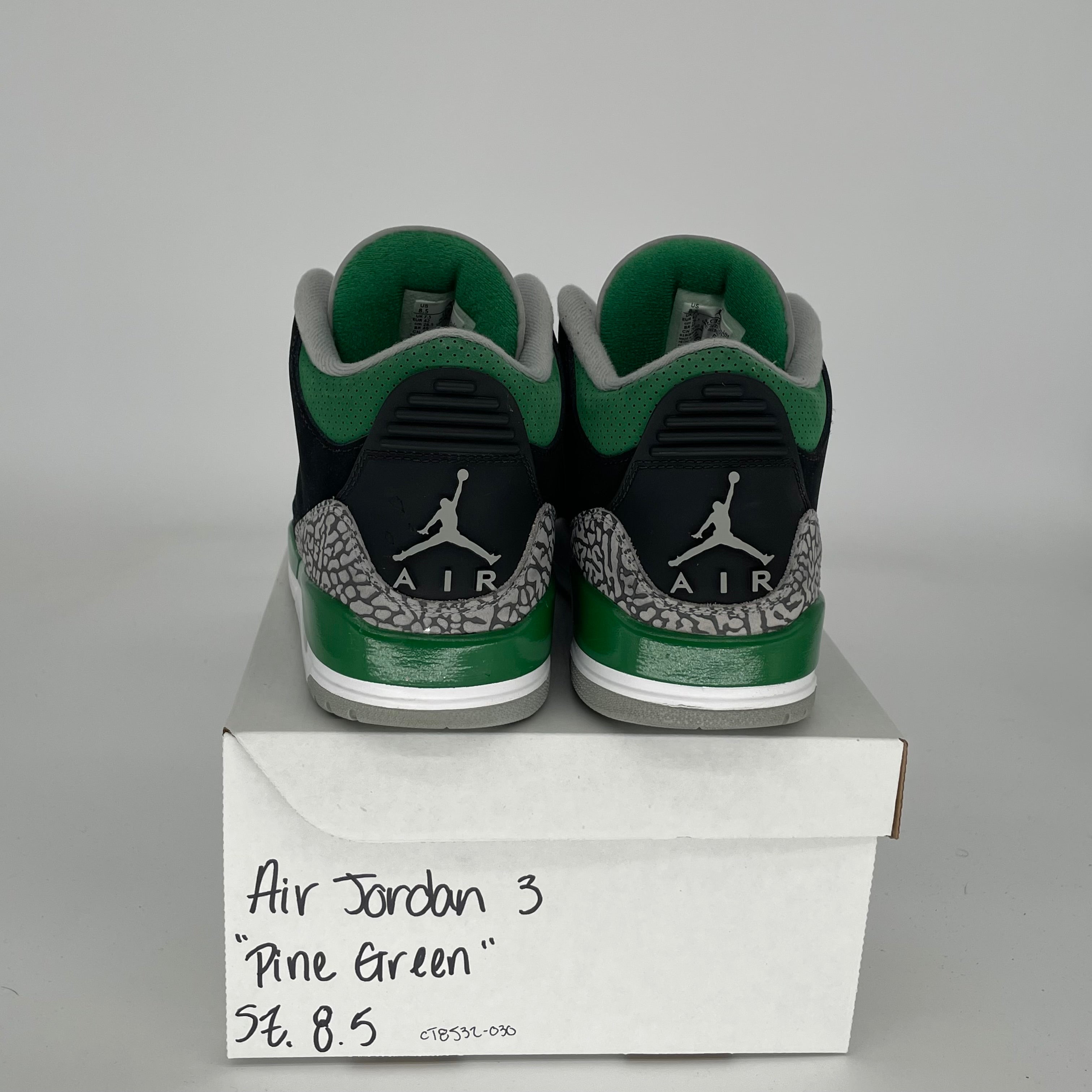 Original Air Jordan 3 Retro 'Pine Green' Men's Basketball Shoes Size 8.5 - Style Code CT8532-030 | Perfect for Streetwear, Sneaker Collecting & Casual Fashion