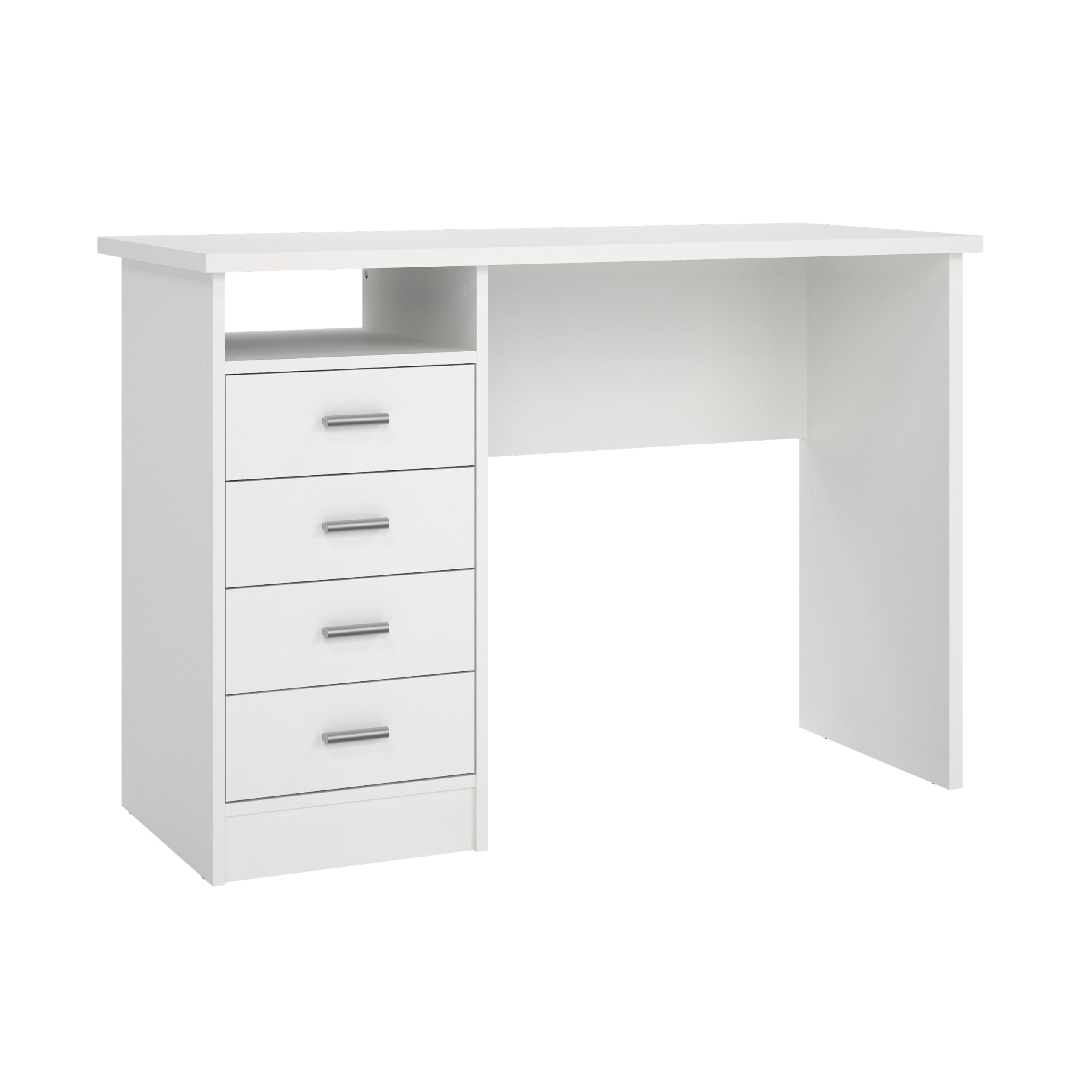 Modern White 4-Drawer Office Desk with Storage - Compact & Functional Writing Desk for Home or Office Workspace - Perfect for Small Spaces, Home Office & Study Rooms