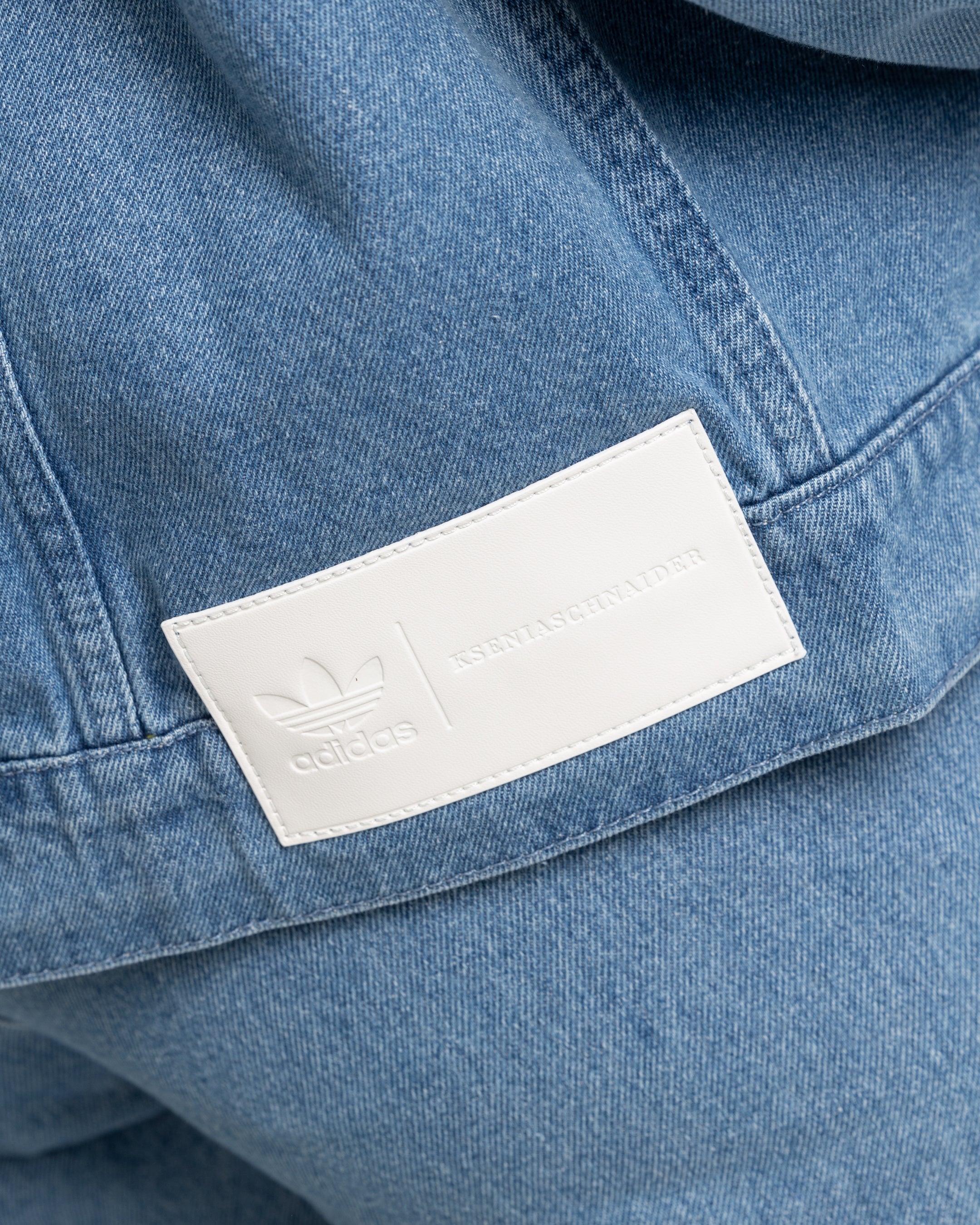 Adidas X KSENIASCHNAIDER Women's Light Blue Denim Jacket with 3 Stripes - Stylish Streetwear for Casual Outings & Fashion Events