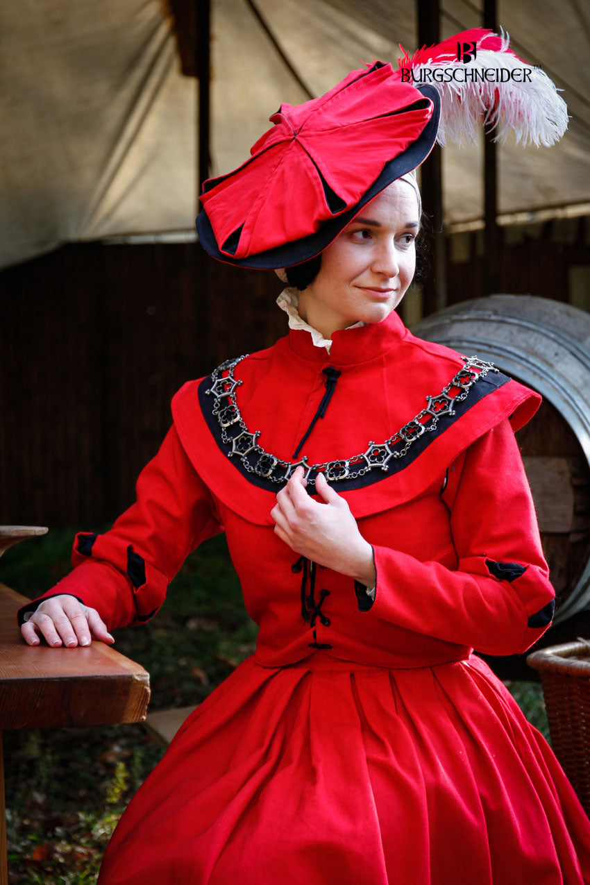 Landsknecht Pellerine Flora Red/Black - Stylish Renaissance Cape for Cosplay, LARP & Historical Reenactment - Perfect for Medieval Festivals & Themed Events